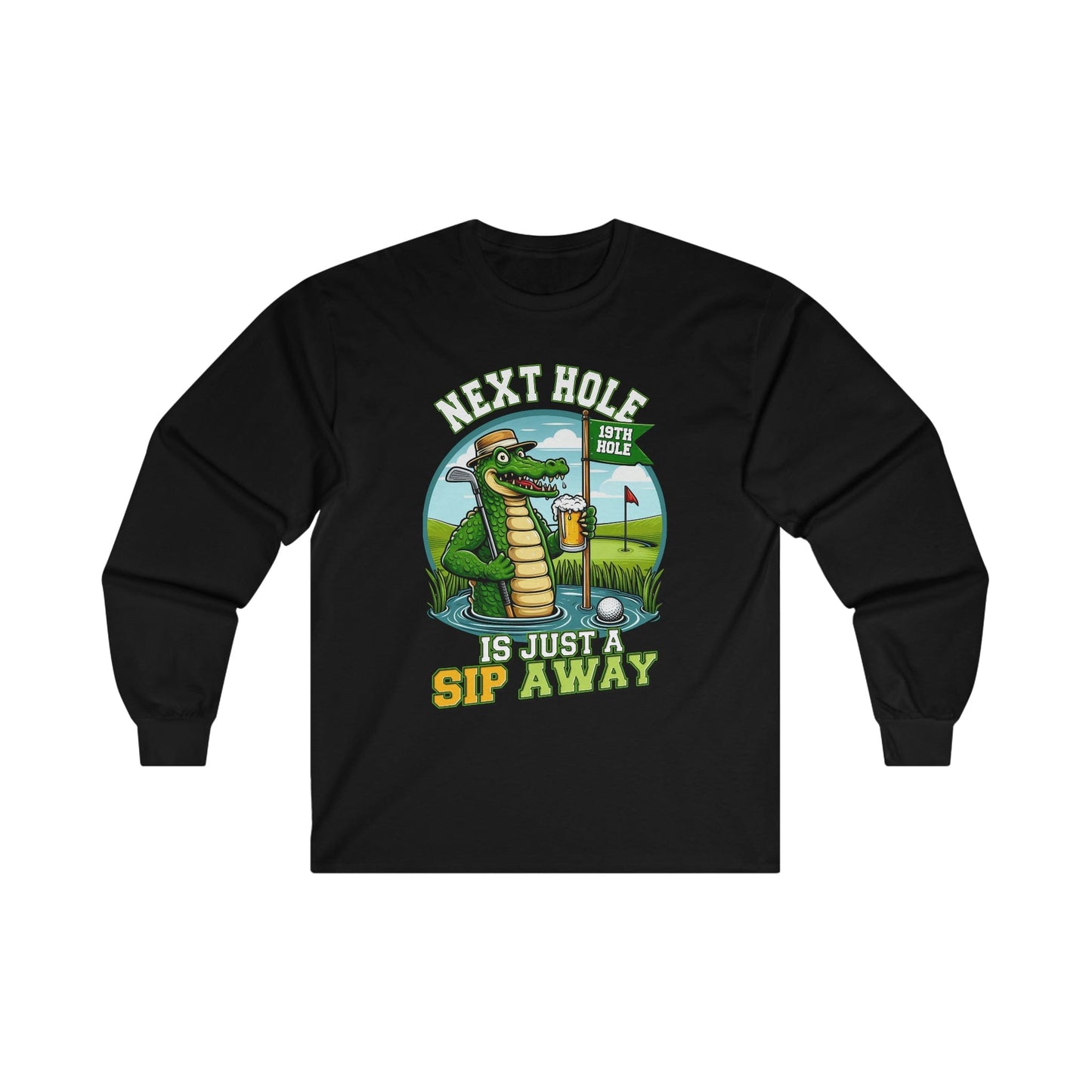 19th Hole Long Sleeve Graphic Tees Australia S / Black Graphic T-Shirt Australia -  Cool Graphic T-Shirts Online -  19th Hole Long Sleeve | Funny Golf T-Shirts Australia