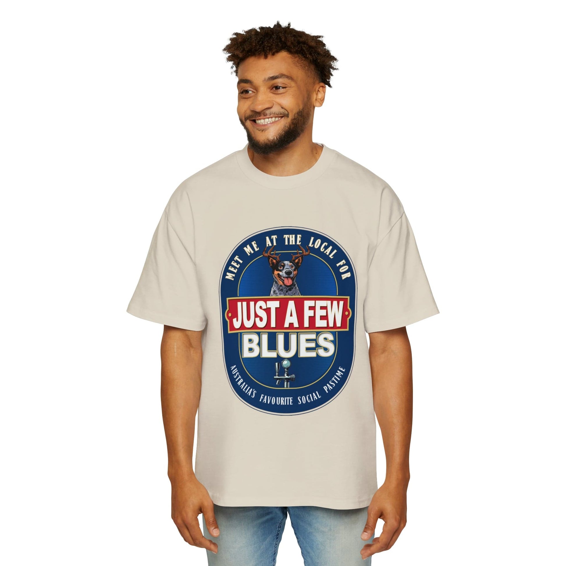 A Few Blues Oversized Tee Graphic Tees Australia Ecru / S Graphic T-Shirt Australia -  Cool Graphic T-Shirts Online -  A Few Blues Oversized Tee | Funny Cattle Dog T-Shirts Australia