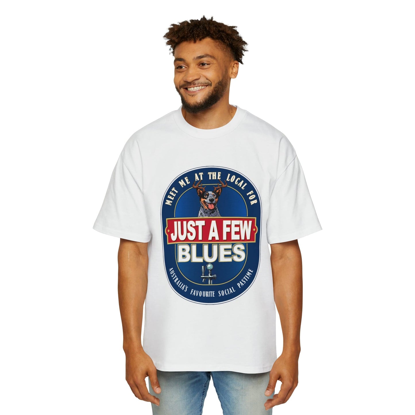 A Few Blues Oversized Tee Graphic Tees Australia White / S Graphic T-Shirt Australia -  Cool Graphic T-Shirts Online -  A Few Blues Oversized Tee | Funny Cattle Dog T-Shirts Australia