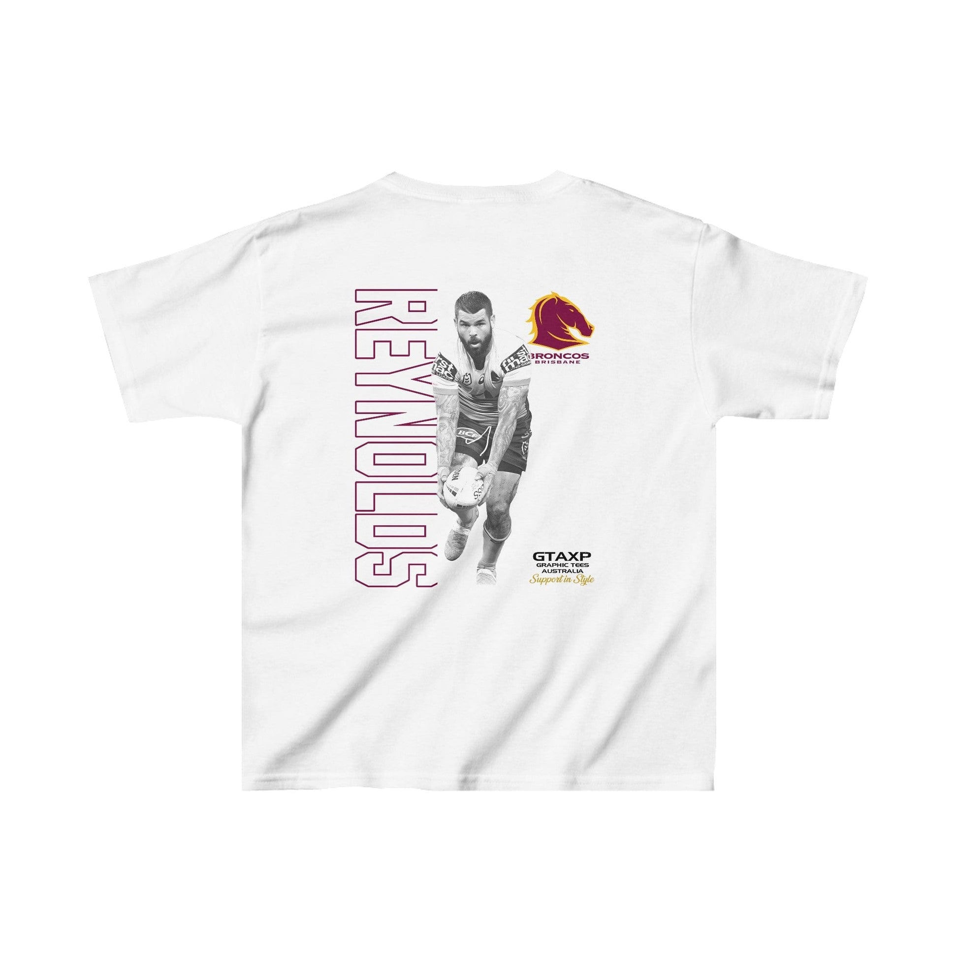 Adam Reynolds Broncos Kids Tee Printify XS / White Graphic T-Shirt Australia -  Cool Graphic T-Shirts Online - 