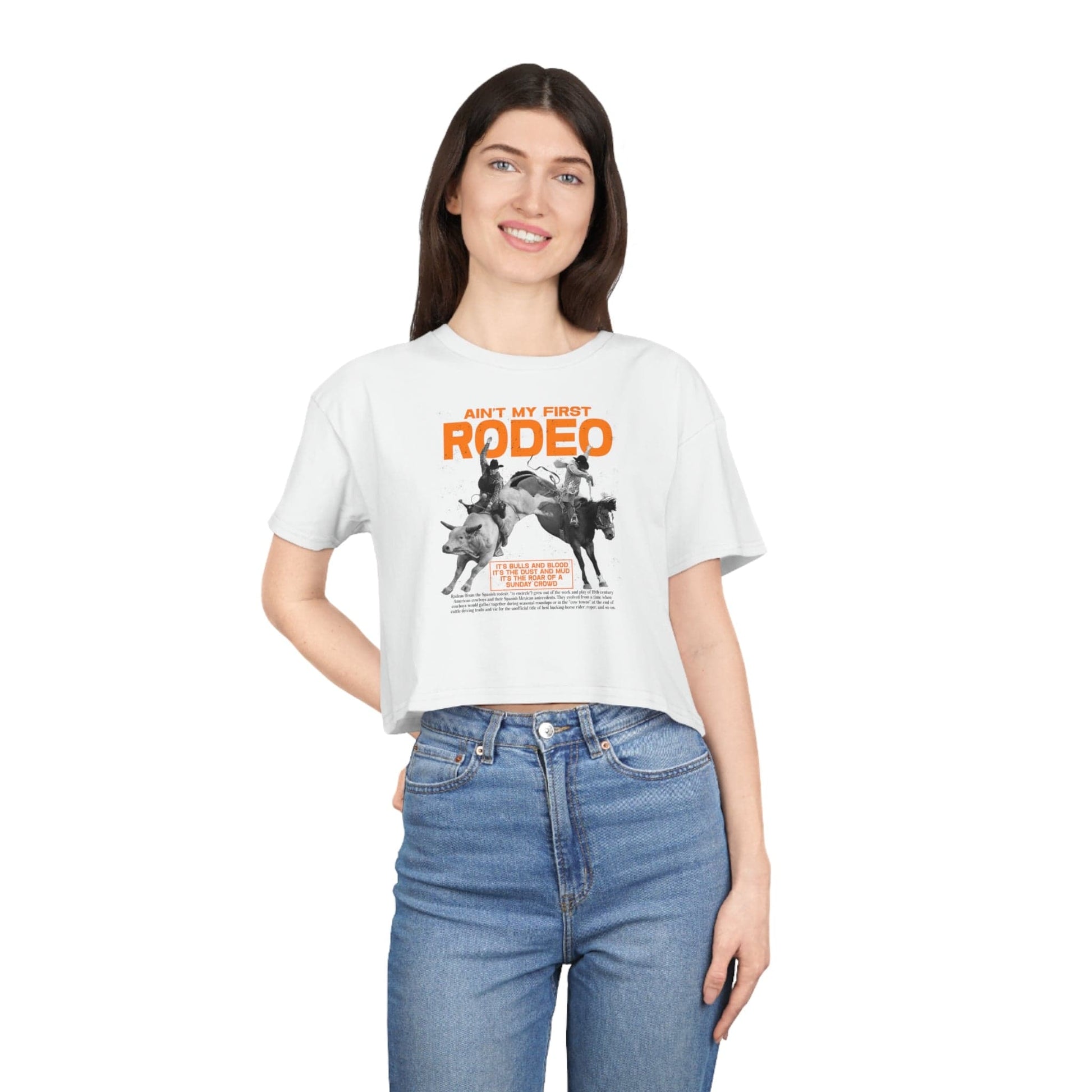 Aint My First Rodeo Crop Tee Graphic Tees Australia White / XS Graphic T-Shirt Australia -  Cool Graphic T-Shirts Online - 