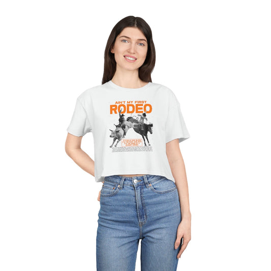 Aint My First Rodeo Crop Tee Graphic Tees Australia White / XS Graphic T-Shirt Australia -  Cool Graphic T-Shirts Online - 