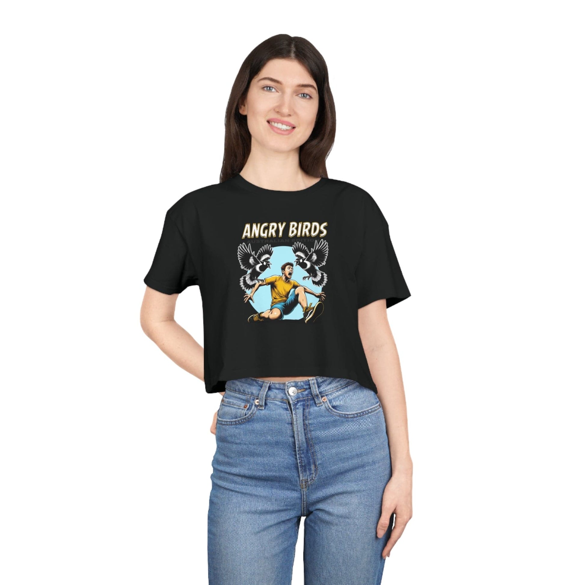 Angry Birds Aussie Edition Crop Tee Graphic Tees Australia Black / XS Graphic T-Shirt Australia -  Cool Graphic T-Shirts Online -  Angry Birds Aussie Edition Crop Tee | Women's graphic tees australia