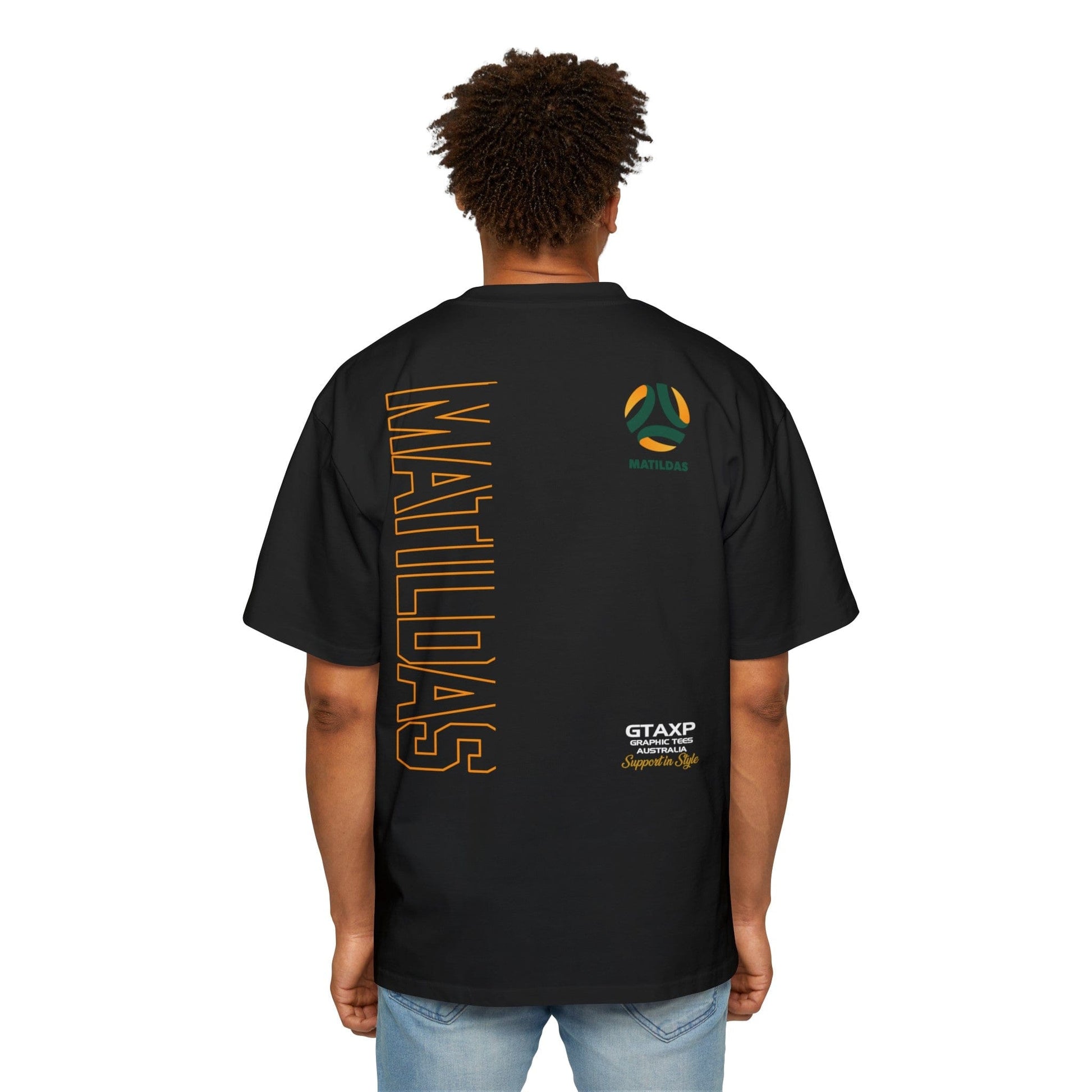 Australian Matildas Duo Oversized Tee Graphic Tees Australia Black / S Graphic T-Shirt Australia -  Cool Graphic T-Shirts Online -  Australian Matildas Duo Oversized Tee | Matildas Merchandise