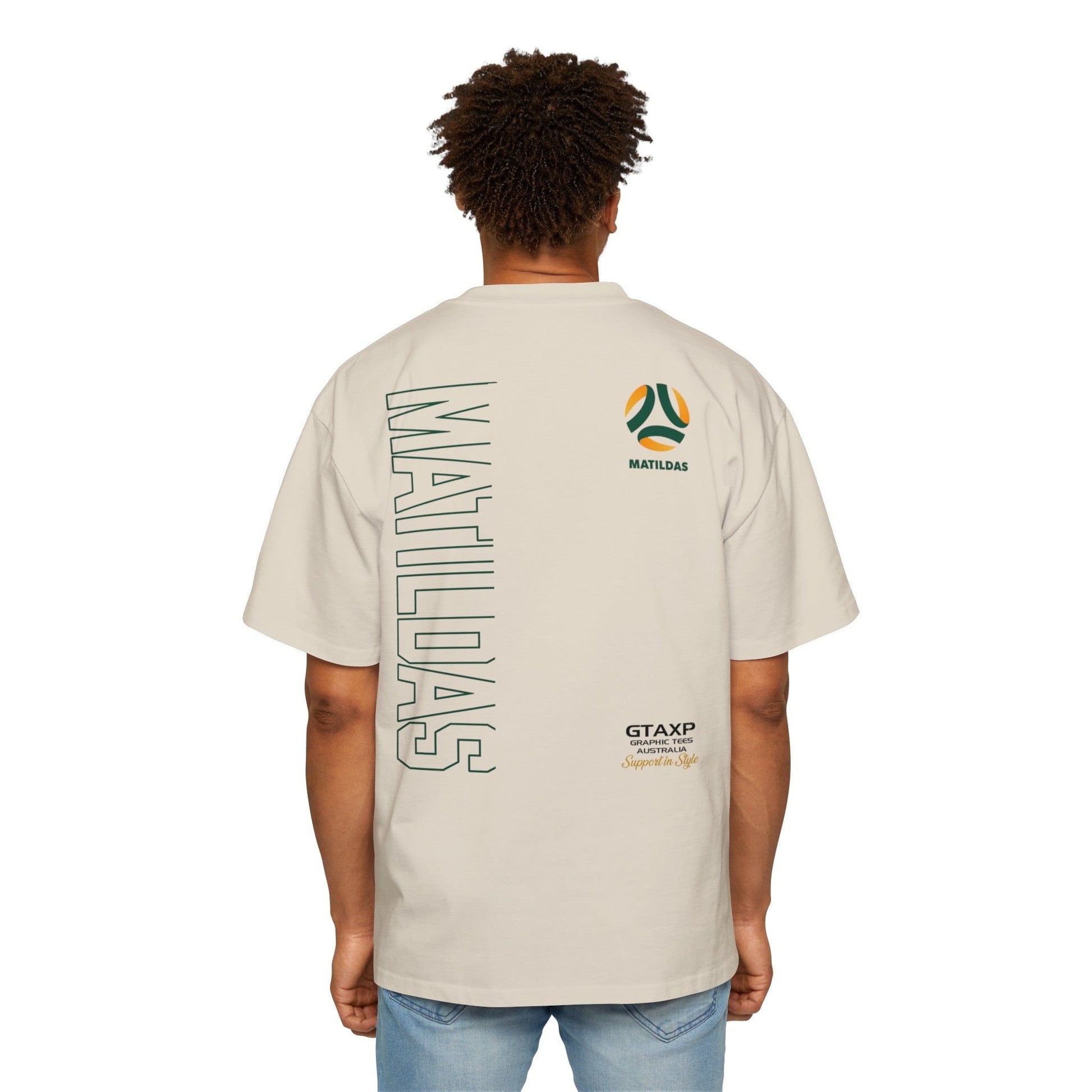 Australian Matildas Duo Oversized Tee Graphic Tees Australia Ecru / S Graphic T-Shirt Australia -  Cool Graphic T-Shirts Online -  Australian Matildas Duo Oversized Tee | Matildas Merchandise