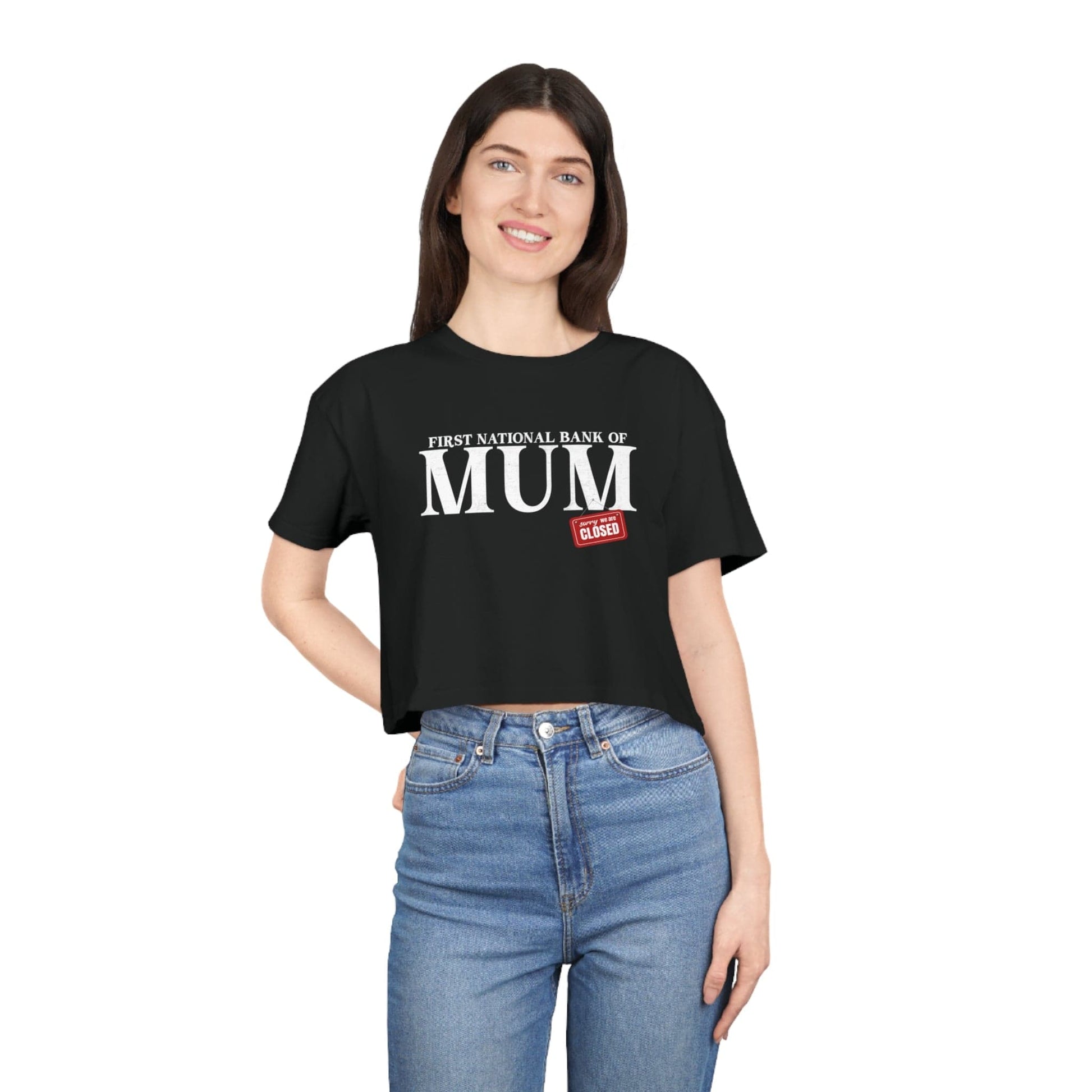 Bank Of Mum Crop Tee Graphic Tees Australia Black / XS Graphic T-Shirt Australia -  Cool Graphic T-Shirts Online -  Bank Of Mum Crop Tee | Graphic Crop T-Shirts Australia