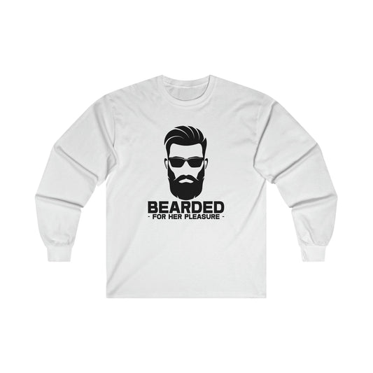 Bearded For Her Pleasure Long Sleeve Graphic Tees Australia S / White Graphic T-Shirt Australia -  Cool Graphic T-Shirts Online - 