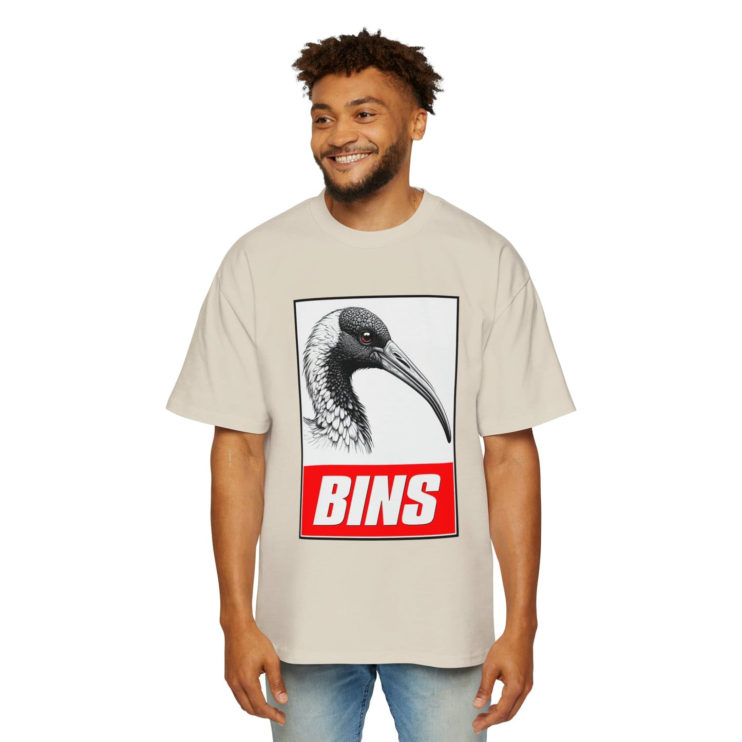 Bins Bin Chicken Oversized Tee Graphic Tees Australia Ecru / S Graphic T-Shirt Australia -  Cool Graphic T-Shirts Online -  Bins Bin Chicken Oversized Tee | Funny T-Shirts Australia