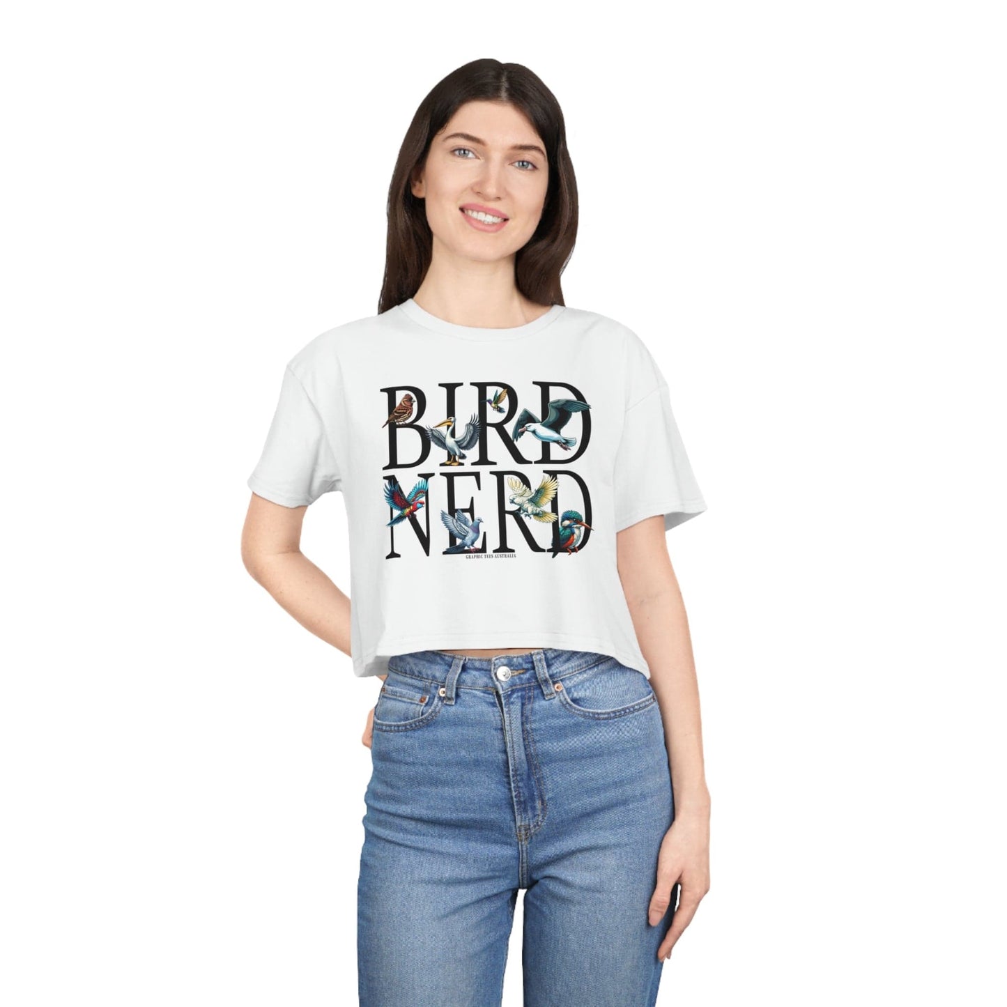 Bird Nerd Crop Tee Graphic Tees Australia White / XS Graphic T-Shirt Australia -  Cool Graphic T-Shirts Online -  Bird Nerd Crop Tee | Women's graphic tees australia