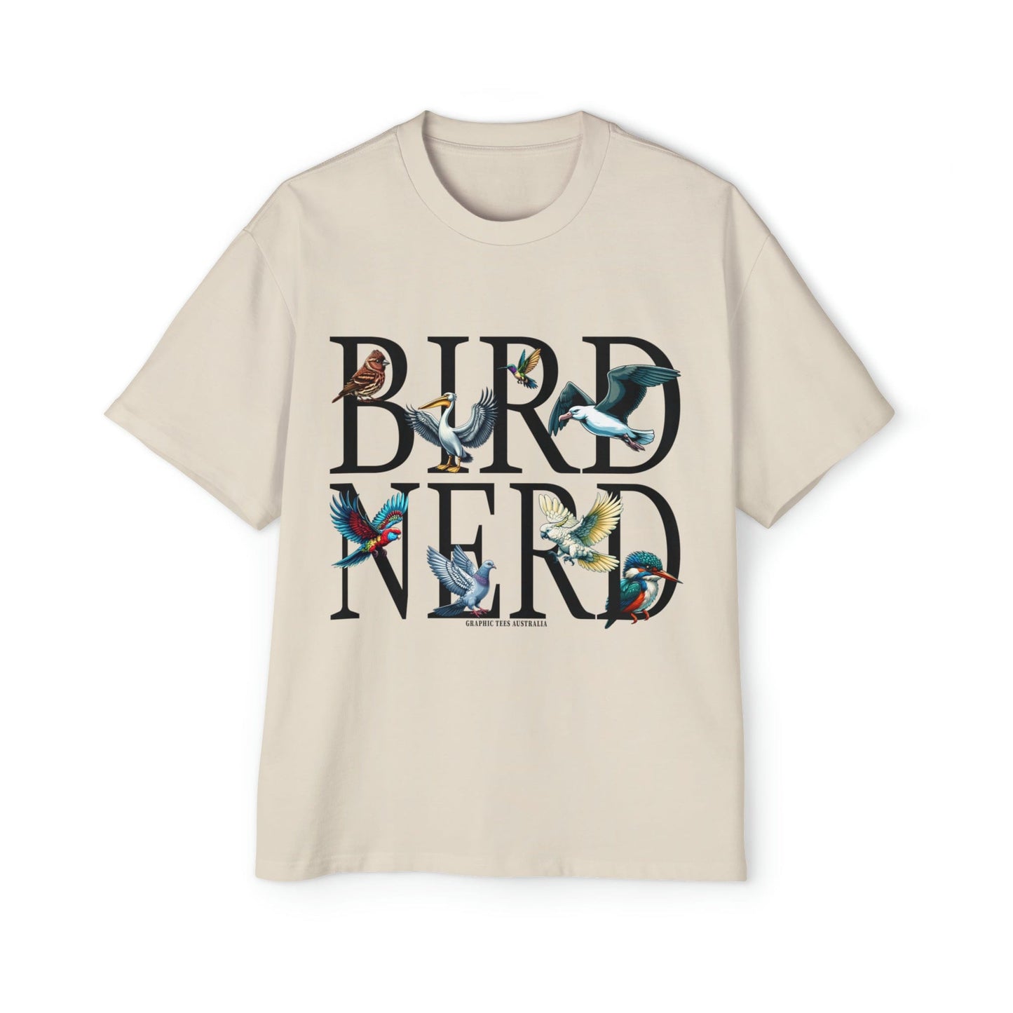 Bird Nerd Oversized Tee Graphic Tees Australia Ecru / S Graphic T-Shirt Australia -  Cool Graphic T-Shirts Online - 