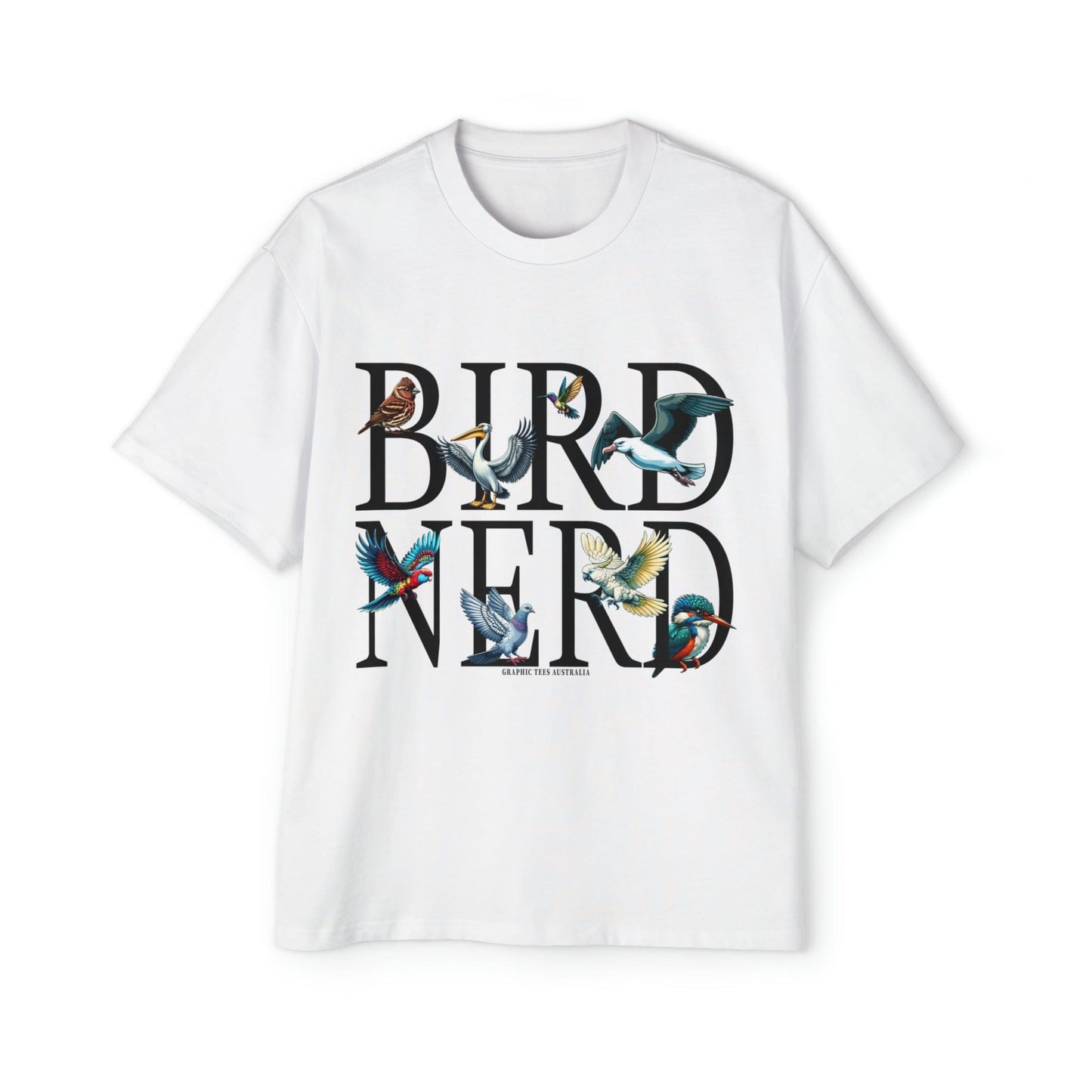 Bird Nerd Oversized Tee Graphic Tees Australia White / S Graphic T-Shirt Australia -  Cool Graphic T-Shirts Online - 