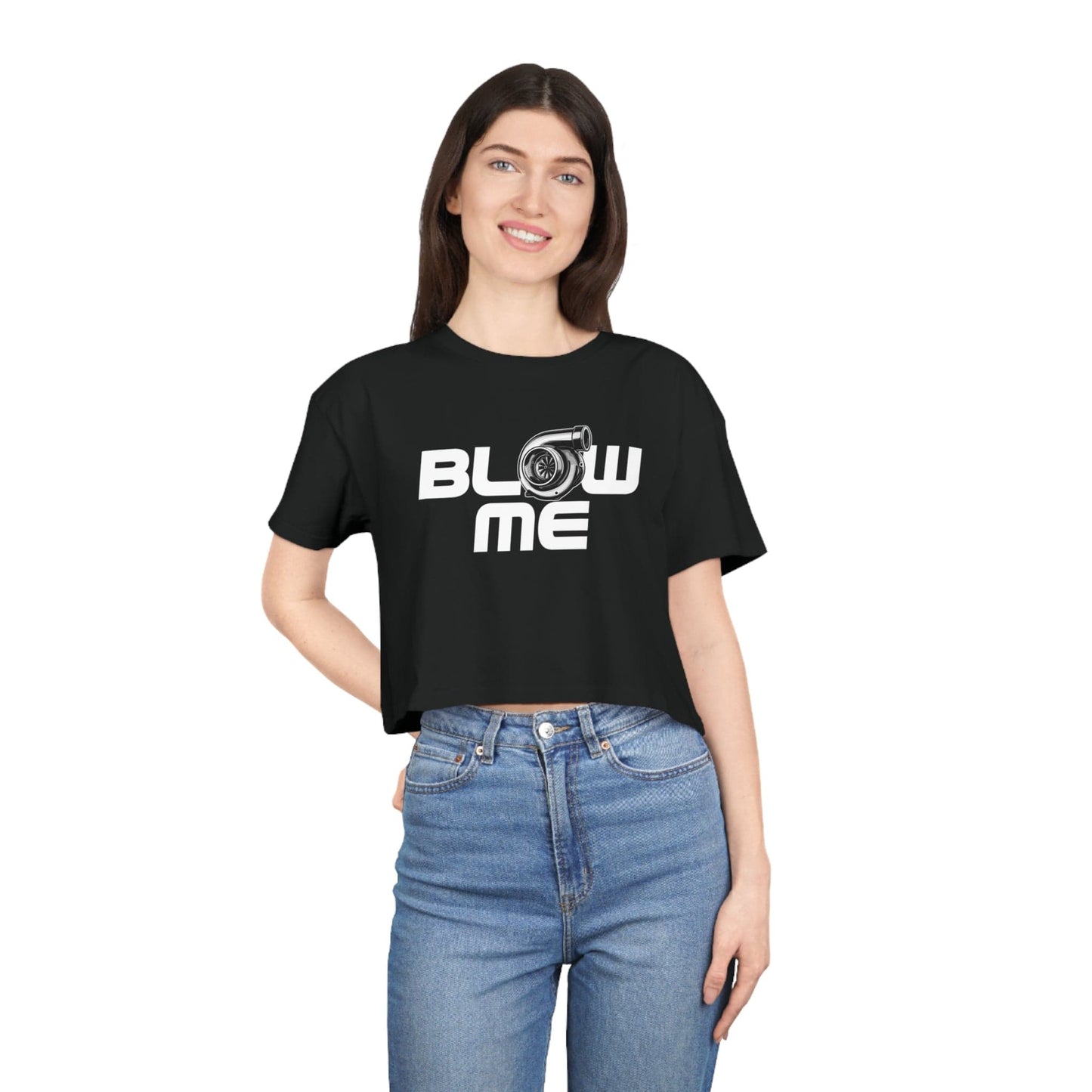 Blow Me Turbocharger Crop Tee Graphic Tees Australia Black / XS Graphic T-Shirt Australia -  Cool Graphic T-Shirts Online - 