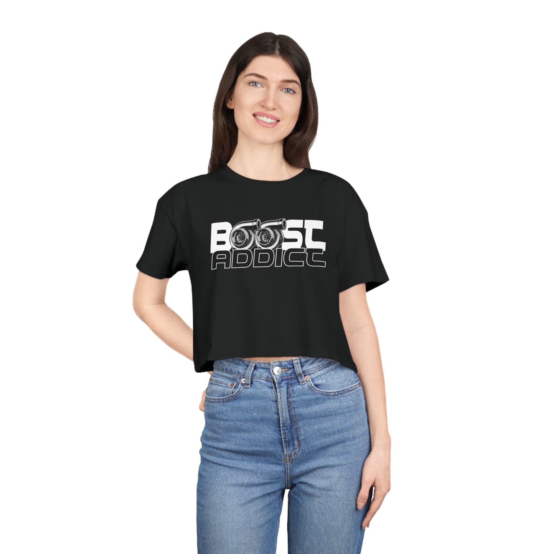 Boost Addict Crop Tee Graphic Tees Australia Black / XS Graphic T-Shirt Australia -  Cool Graphic T-Shirts Online - 