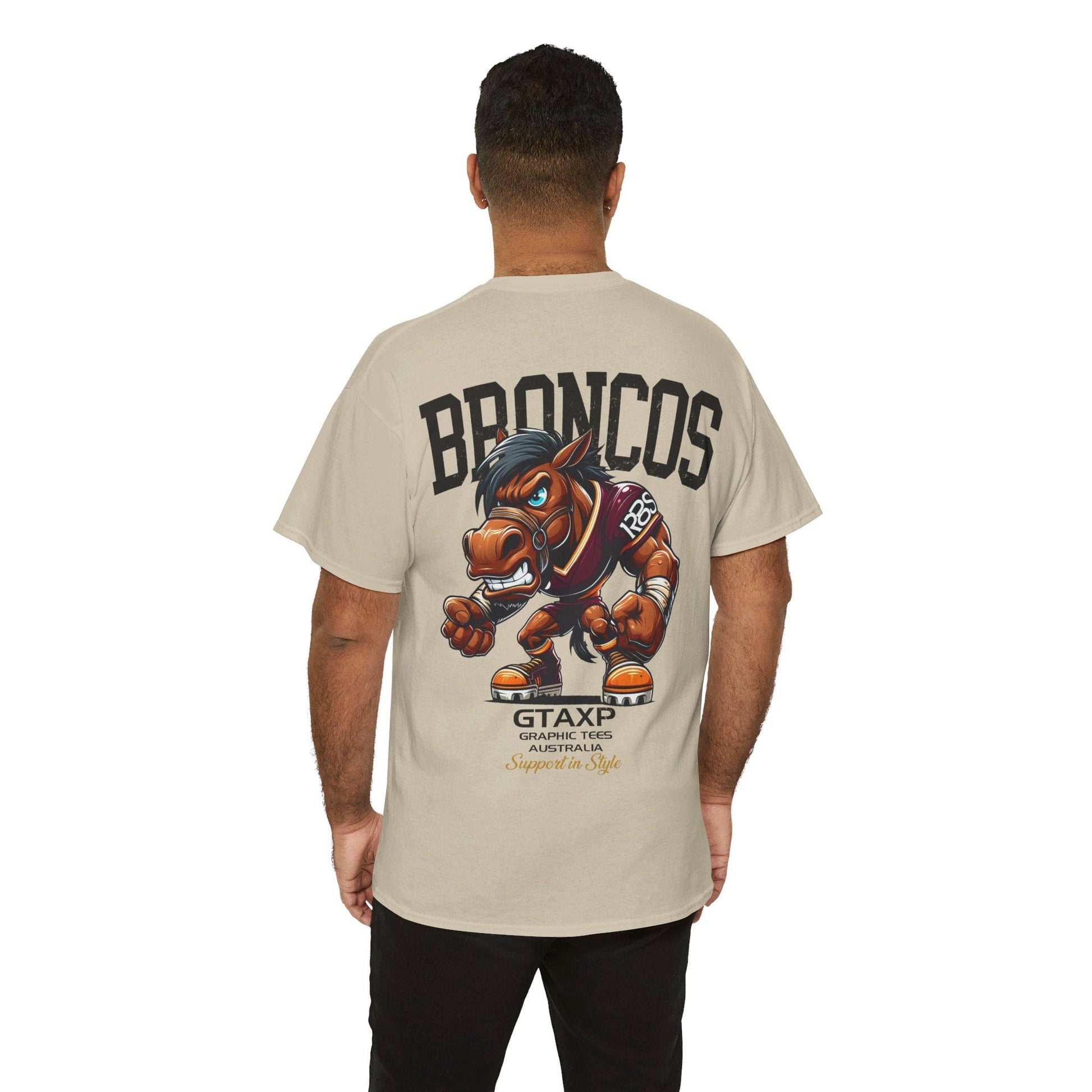 Broncos Rugby League Graphic Tee Graphic Tees Australia Sand / S Graphic T-Shirt Australia -  Cool Graphic T-Shirts Online -  Broncos Rugby League T Shirt | Broncos Supporters Gear