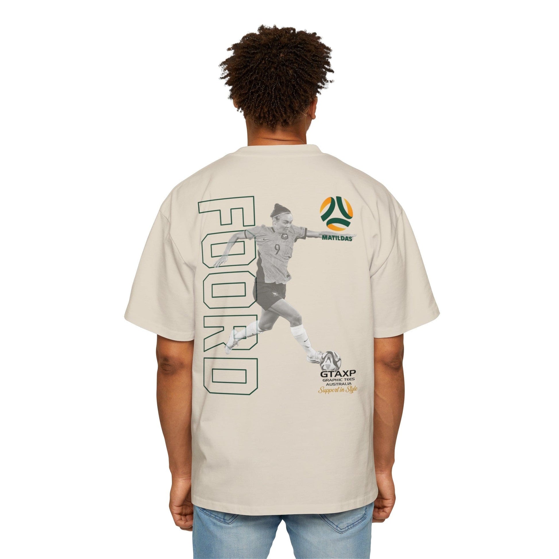 Caitlin Foord Matildas Duo Oversized Tee Graphic Tees Australia Ecru / S Graphic T-Shirt Australia -  Cool Graphic T-Shirts Online -  Caitlin Foord Matildas Duo Oversized Tee | Matildas T-Shirts Australia