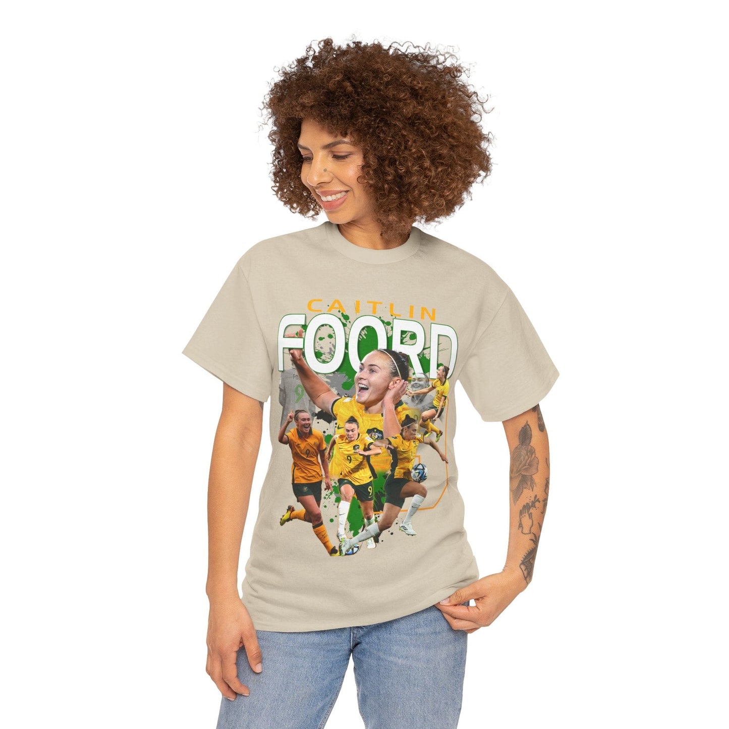 Caitlyn Foord Matildas Graphic Tee Graphic Tees Australia Sand / S Graphic T-Shirt Australia -  Cool Graphic T-Shirts Online -  Caitlyn Foord Matildas T-Shirt | Matildas Merchandise Australia