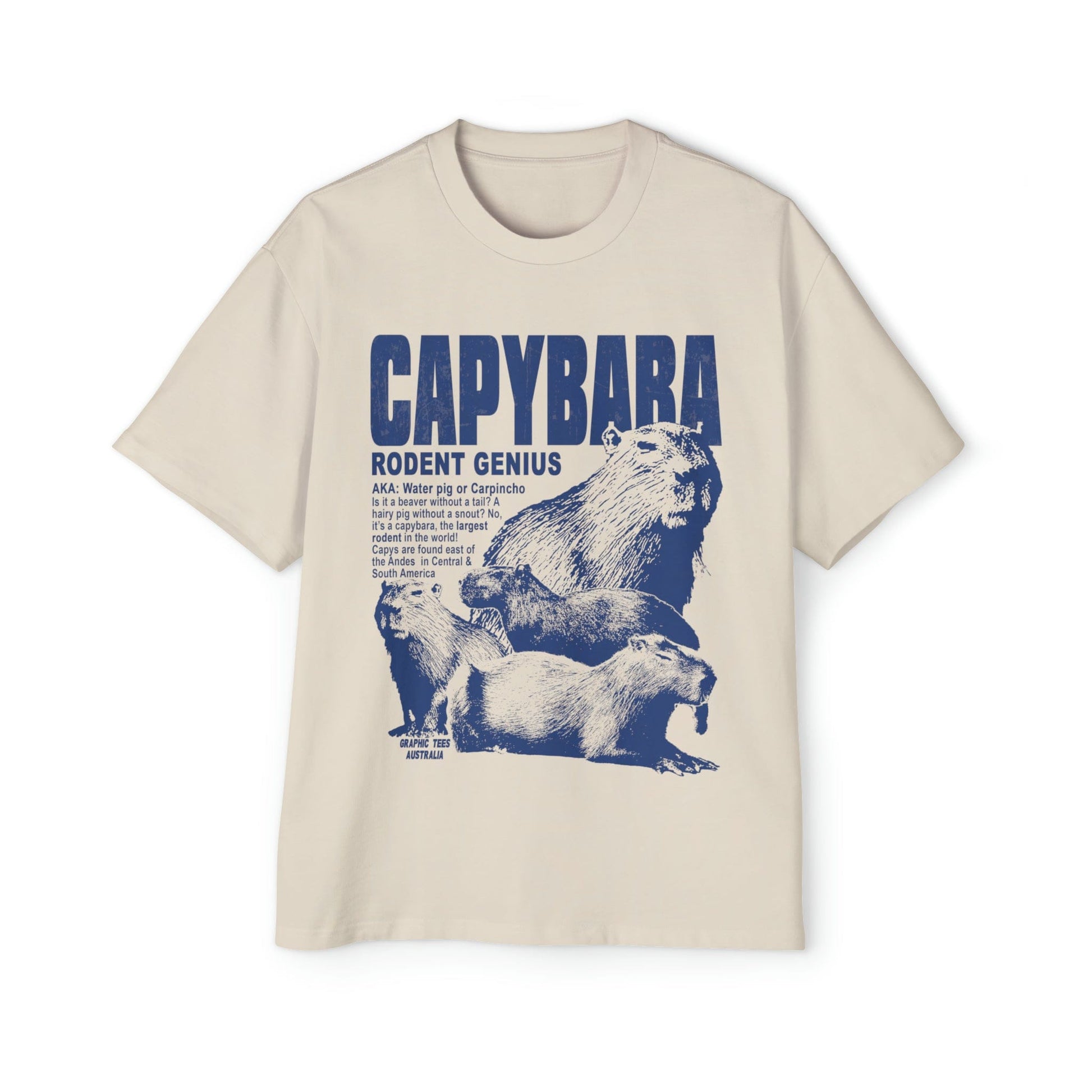 Capybara Rodent Genius Oversized Tee Graphic Tees Australia Ecru / S Graphic T-Shirt Australia -  Cool Graphic T-Shirts Online - 