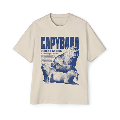 Capybara Rodent Genius Oversized Tee Graphic Tees Australia Ecru / S Graphic T-Shirt Australia -  Cool Graphic T-Shirts Online - 