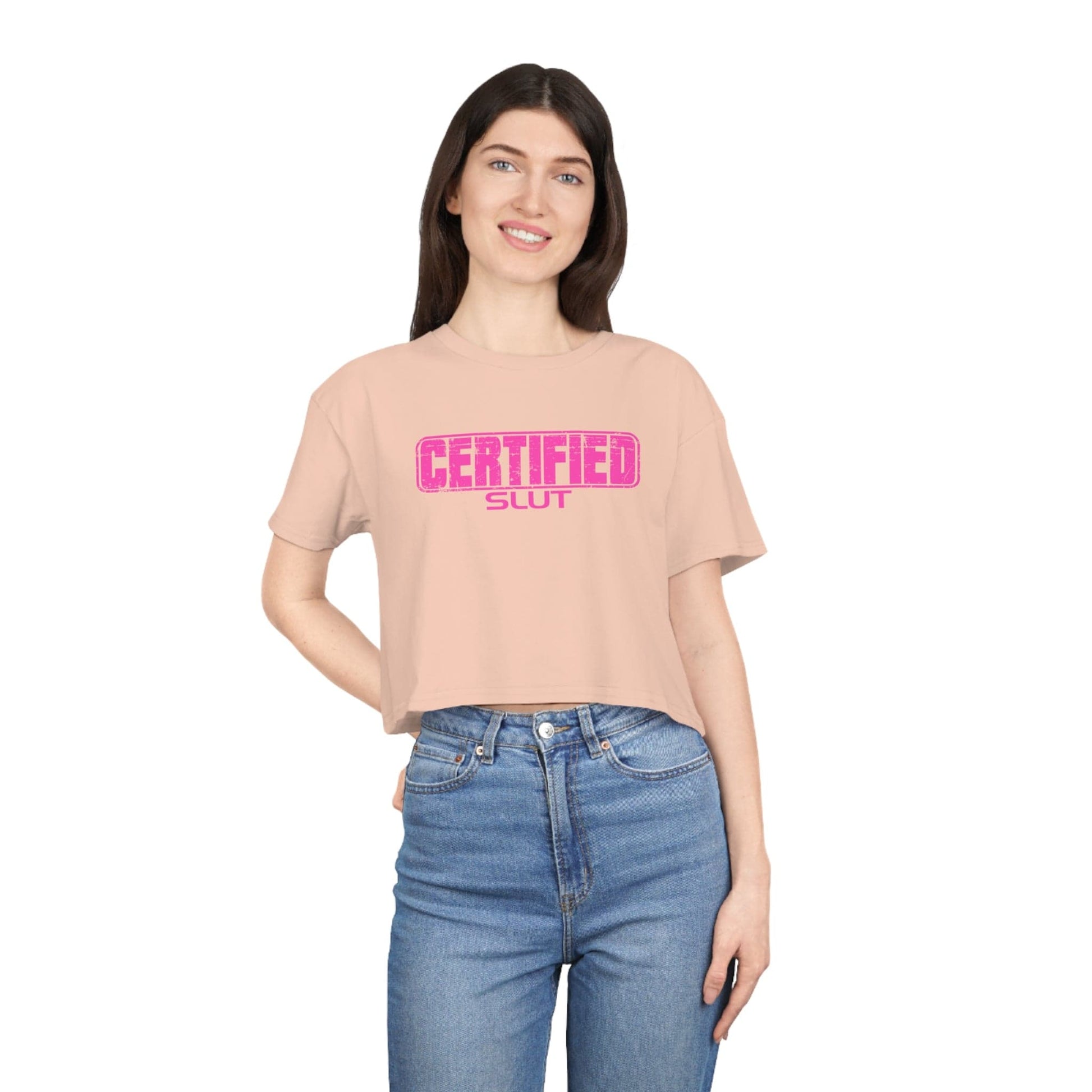 Certified Slut Crop Tee Graphic Tees Australia Pale Pink / XS Graphic T-Shirt Australia -  Cool Graphic T-Shirts Online -  Certified Slut Crop Tee | Womens Graphic T-Shirts