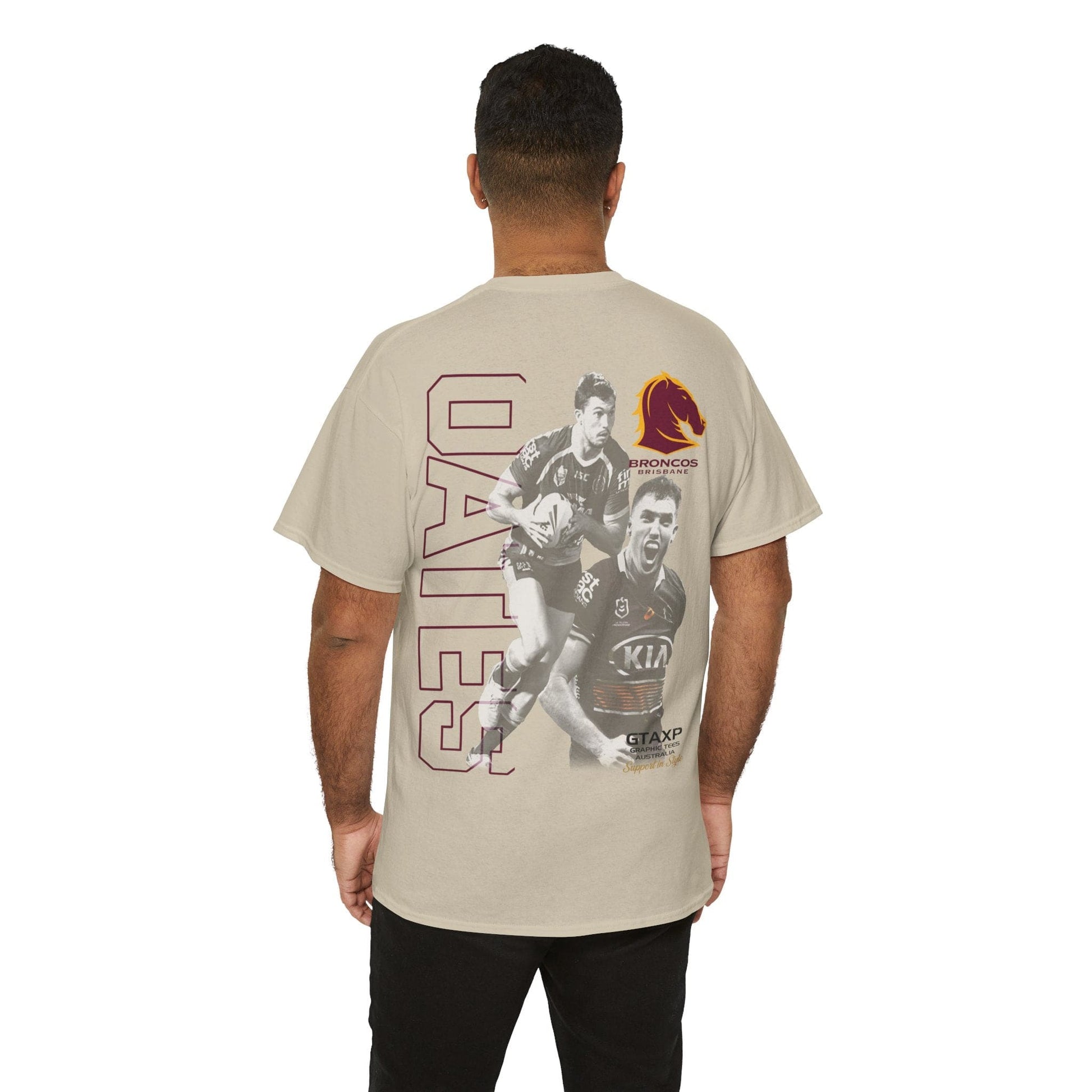 Corey Oates Broncos Duo TShirt Printify Sand / S Graphic T-Shirt Australia -  Cool Graphic T-Shirts Online - 