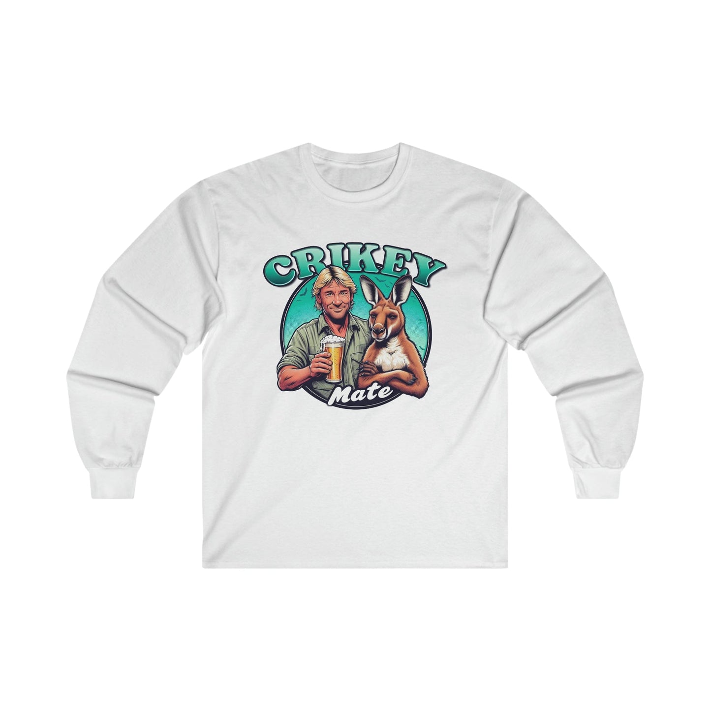 Crikey Mate Long Sleeve Graphic Tees Australia S / White Graphic T-Shirt Australia -  Cool Graphic T-Shirts Online -  Crikey Mate Long Sleeve T-Shirt | Funny Aussie T-Shirts Australia