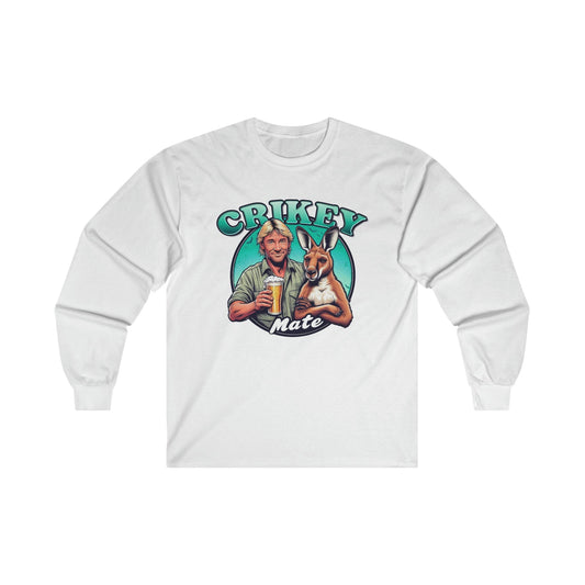 Crikey Mate Long Sleeve Graphic Tees Australia S / White Graphic T-Shirt Australia -  Cool Graphic T-Shirts Online -  Crikey Mate Long Sleeve T-Shirt | Funny Aussie T-Shirts Australia