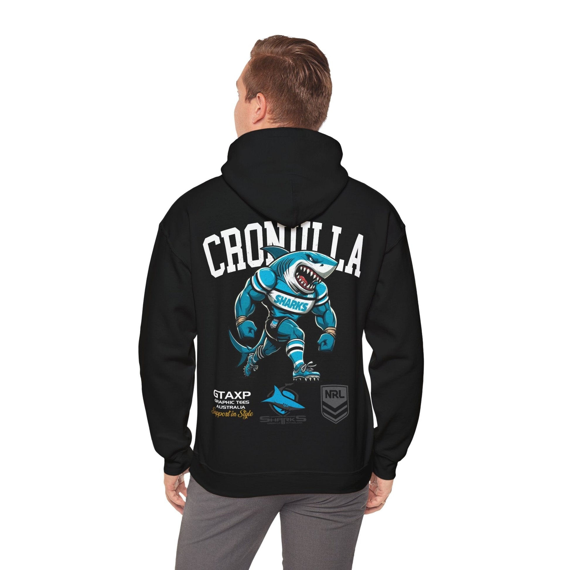 Cronulla Sharks Reefy Hoodie Printify Black / S Graphic T-Shirt Australia -  Cool Graphic T-Shirts Online - 