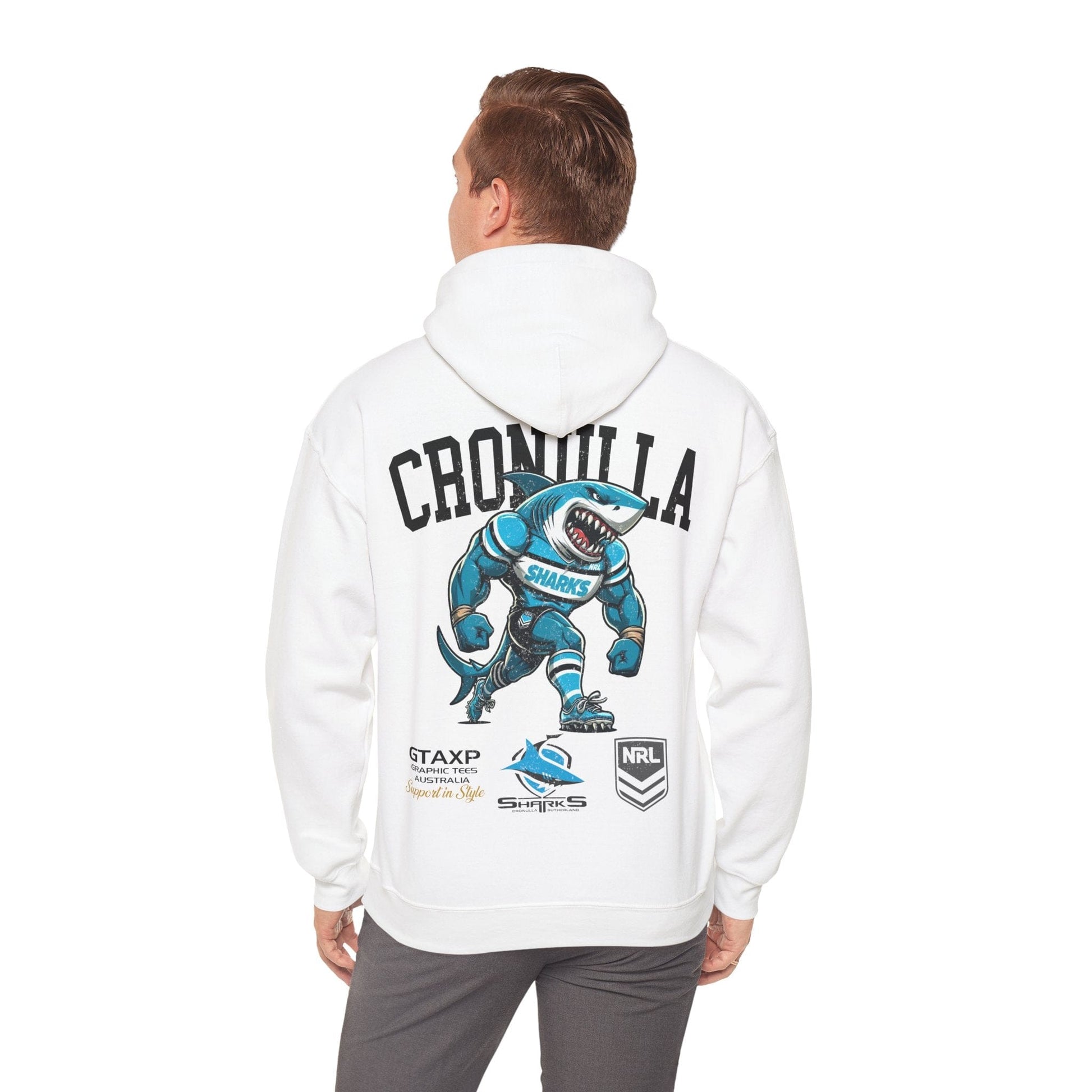 Cronulla Sharks Reefy Hoodie Printify White / S Graphic T-Shirt Australia -  Cool Graphic T-Shirts Online - 