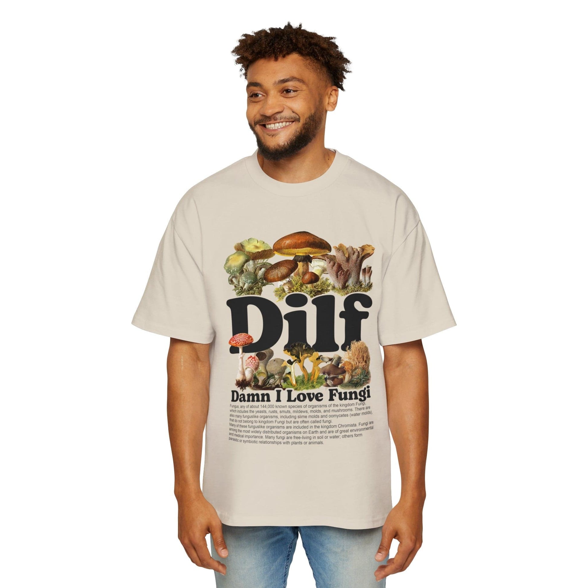 Damn I Love Fungi Oversized Tee Printify Ecru / S Graphic T-Shirt Australia -  Cool Graphic T-Shirts Online - 