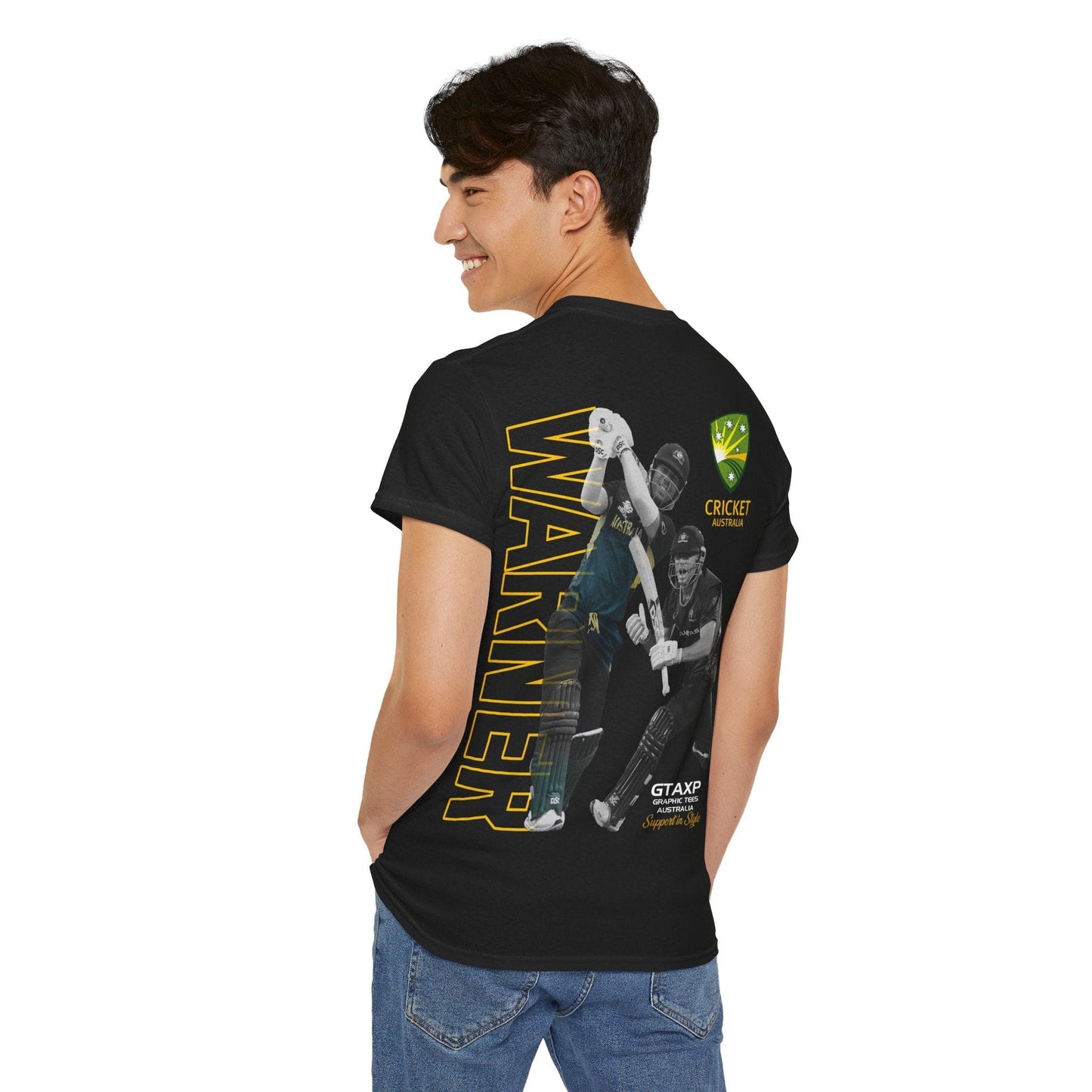 David Warner T20 World Cup Graphic Tee Graphic Tees Australia Graphic T-Shirt Australia -  Cool Graphic T-Shirts Online -  David Warner T20 World Cup T-Shirt | Cricket Merch Australia