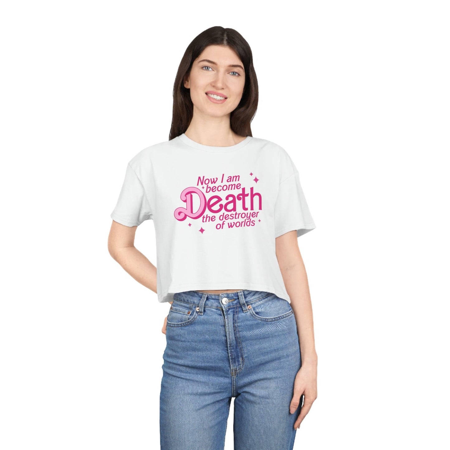 Death Destroyer Of Worlds Crop Tee Graphic Tees Australia White / XS Graphic T-Shirt Australia -  Cool Graphic T-Shirts Online - 