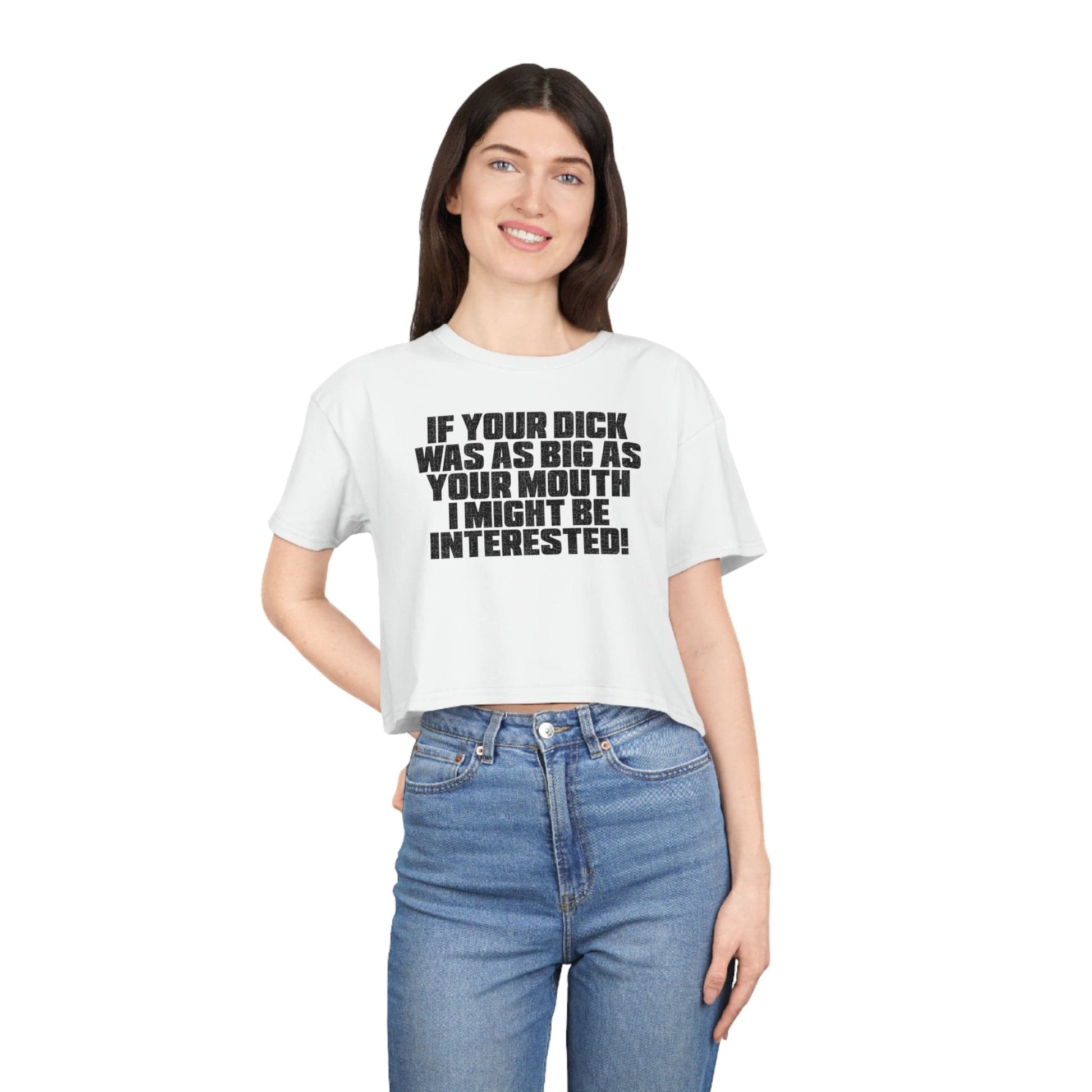 Dick Was As Big As Your Mouth Crop Tee Graphic Tees Australia White / XS Graphic T-Shirt Australia -  Cool Graphic T-Shirts Online - 