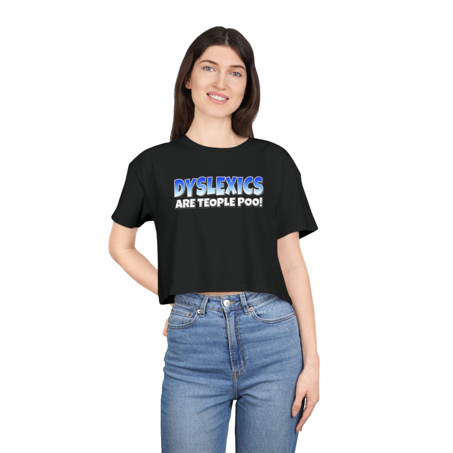 Dyslexics Are Teople Poo Crop Tee Graphic Tees Australia Black / XS Graphic T-Shirt Australia -  Cool Graphic T-Shirts Online - 