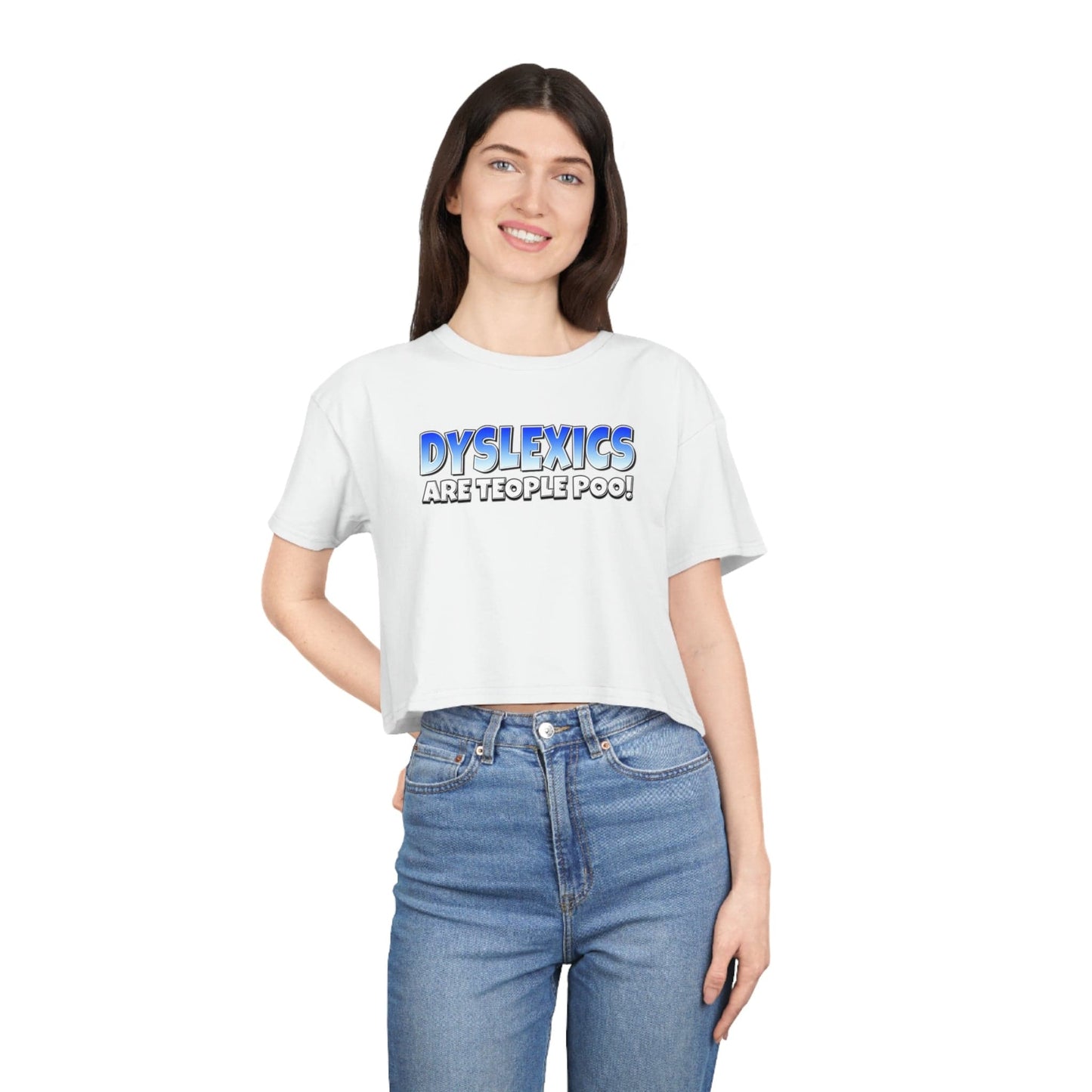 Dyslexics Are Teople Poo Crop Tee Graphic Tees Australia White / XS Graphic T-Shirt Australia -  Cool Graphic T-Shirts Online - 