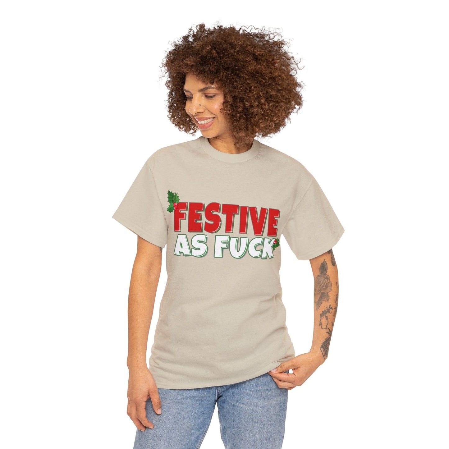 Festive As Fuck Graphic Tee Graphic Tees Australia Sand / S Graphic T-Shirt Australia -  Cool Graphic T-Shirts Online -  Festive As Fuck T-Shirt | Funny Graphic T-Shirts Australia