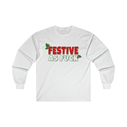 Festive As Fuck Long Sleeve Graphic Tees Australia S / White Graphic T-Shirt Australia -  Cool Graphic T-Shirts Online -  Festive As Fuck Long Sleeve | Christmas T-Shirts Australia