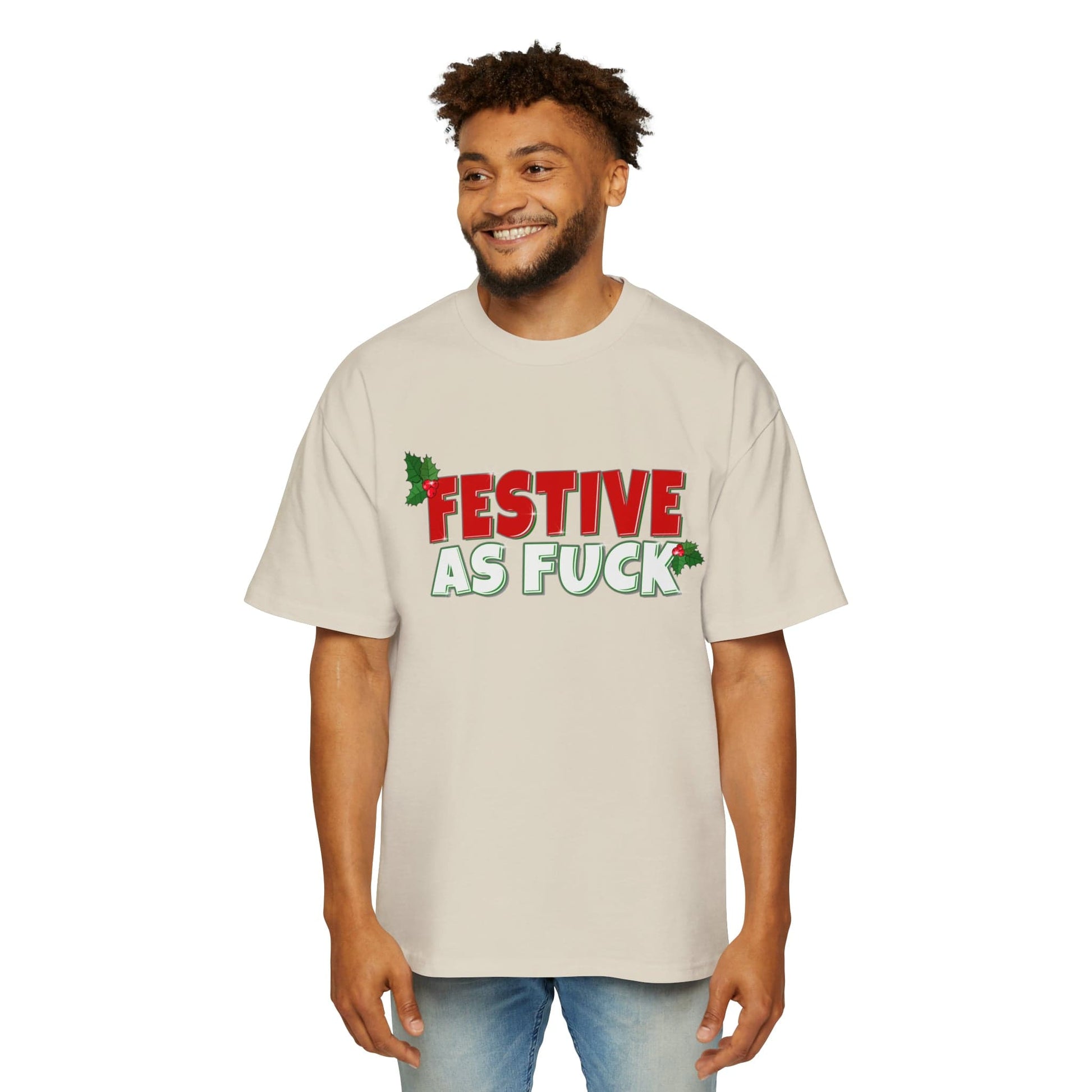 Festive As Fuck Oversized Tee Graphic Tees Australia Ecru / S Graphic T-Shirt Australia -  Cool Graphic T-Shirts Online -  Festive As Fuck Oversized Tee | Christmas T-Shirts Australia