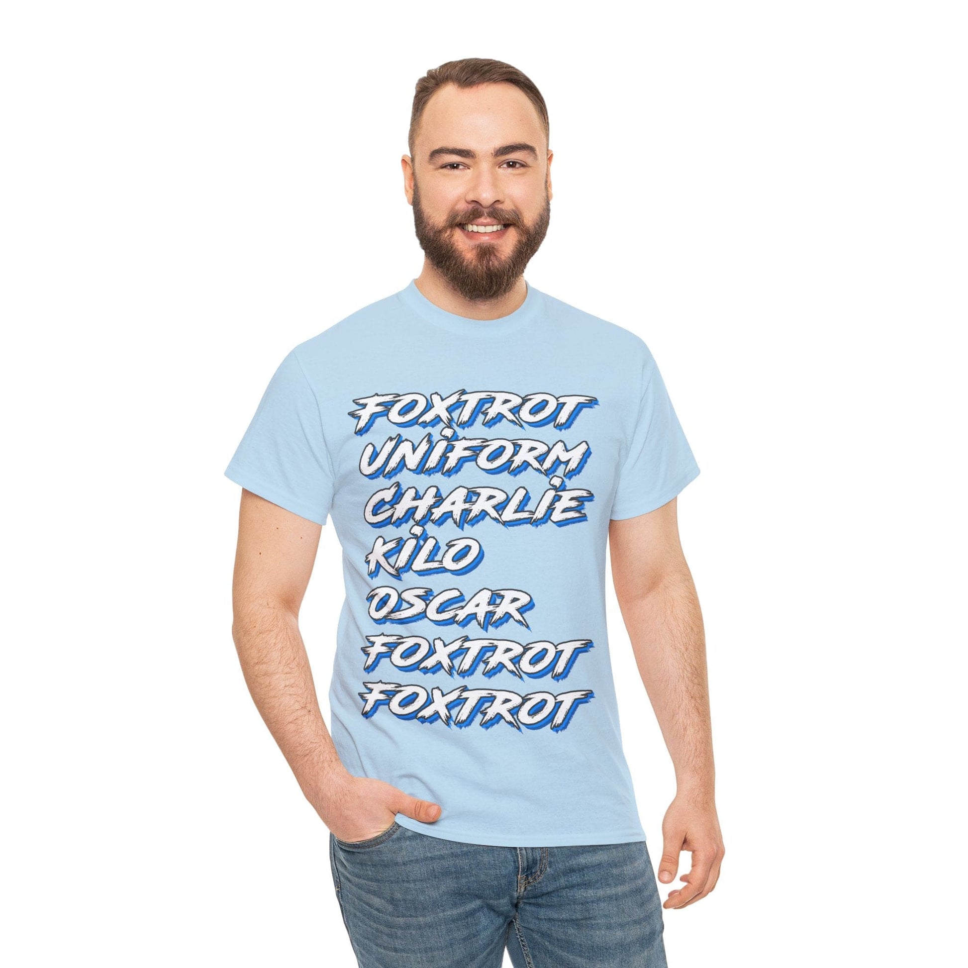 Foxtrot Uniform Charlie Kilo Graphic Tee Graphic Tees Australia Light Blue / S Graphic T-Shirt Australia -  Cool Graphic T-Shirts Online -  Foxtrot Uniform Charlie Kilo T-Shirt | Rude Offensive T-Shirts Australia