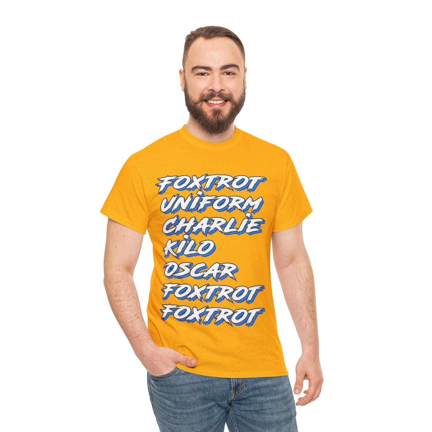 Foxtrot Uniform Charlie Kilo Graphic Tee Graphic Tees Australia Gold / S Graphic T-Shirt Australia -  Cool Graphic T-Shirts Online -  Foxtrot Uniform Charlie Kilo T-Shirt | Rude Offensive T-Shirts Australia