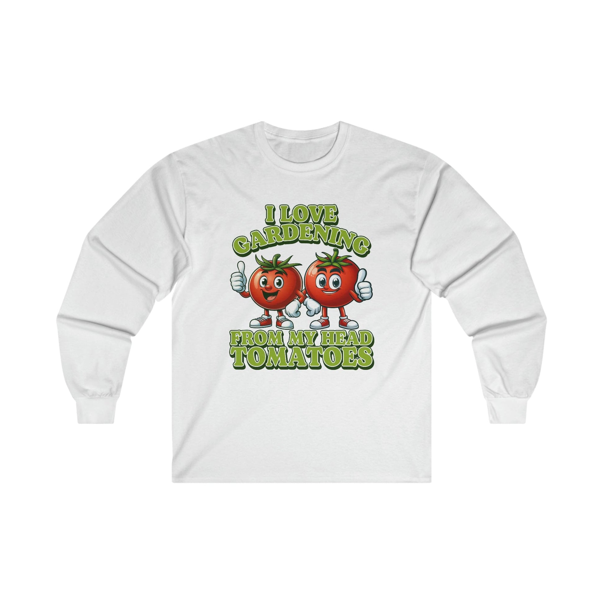 From My Head Tomatoes Long Sleeve Graphic Tees Australia S / White Graphic T-Shirt Australia -  Cool Graphic T-Shirts Online -  I Love Gardening From My Head Tomatoes Long Sleeve T-Shirt