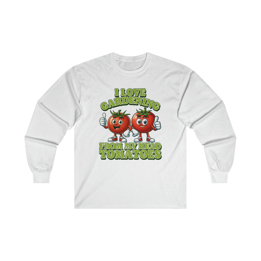 From My Head Tomatoes Long Sleeve Graphic Tees Australia S / White Graphic T-Shirt Australia -  Cool Graphic T-Shirts Online -  I Love Gardening From My Head Tomatoes Long Sleeve T-Shirt