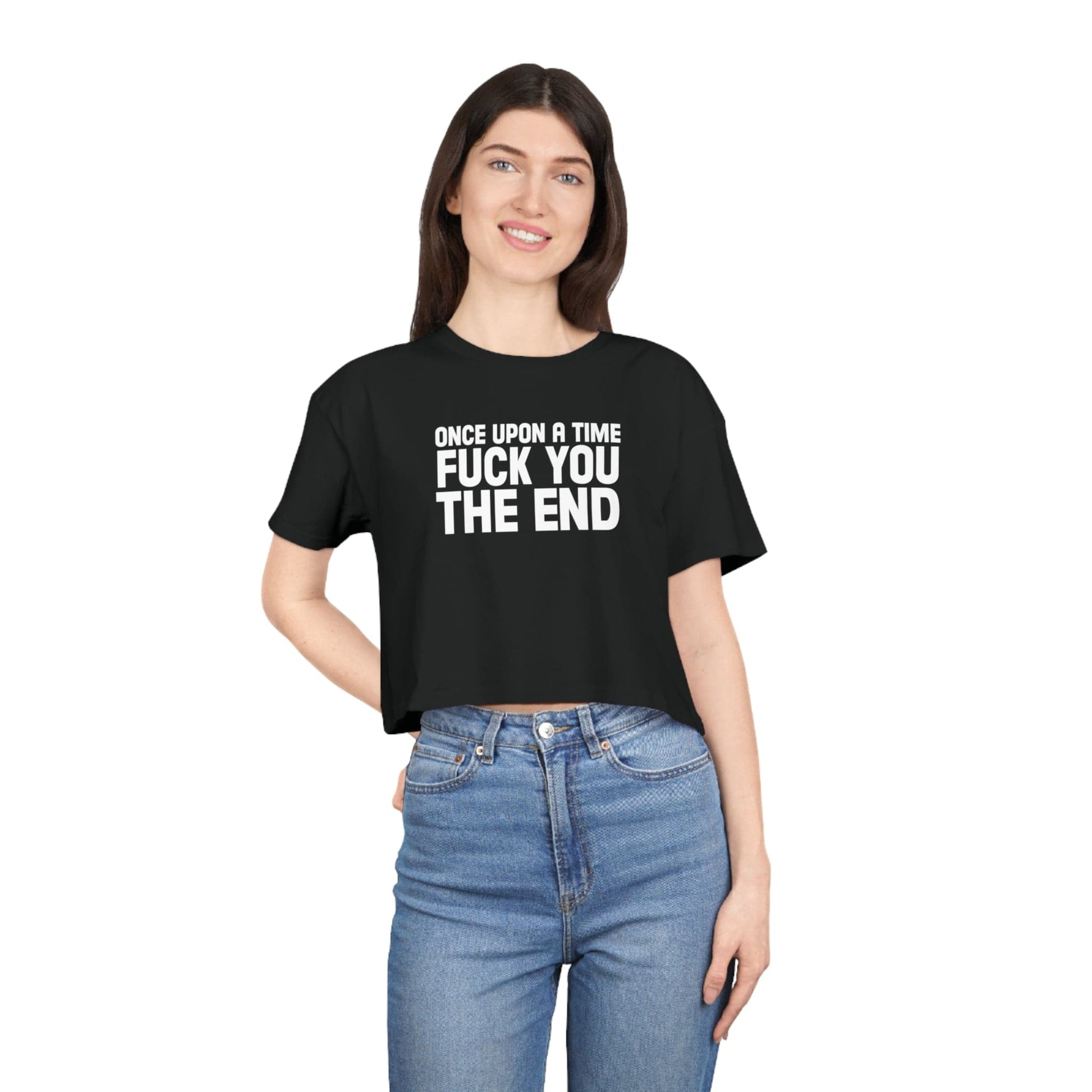 Fuck You, The End Crop Tee Graphic Tees Australia Black / XS Graphic T-Shirt Australia -  Cool Graphic T-Shirts Online -  Once Upon A Time Fuck You The End Crop Tee