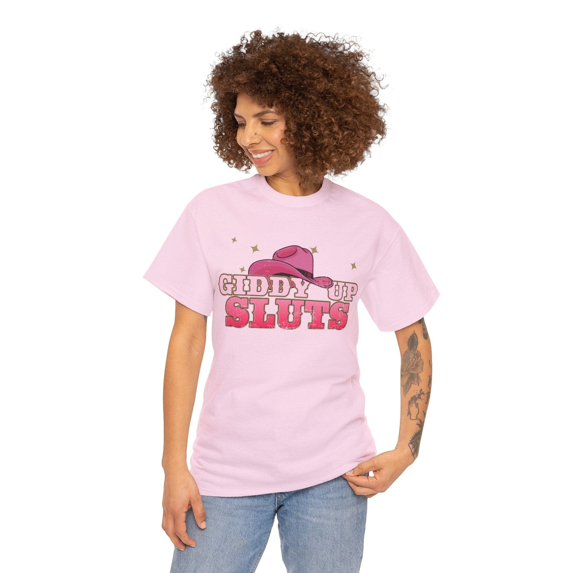 Giddy Up Sluts Graphic Tee Graphic Tees Australia Light Pink / S Graphic T-Shirt Australia -  Cool Graphic T-Shirts Online -  Giddy Up Sluts T-Shirt | Rude And Offensive T-Shirts Australia