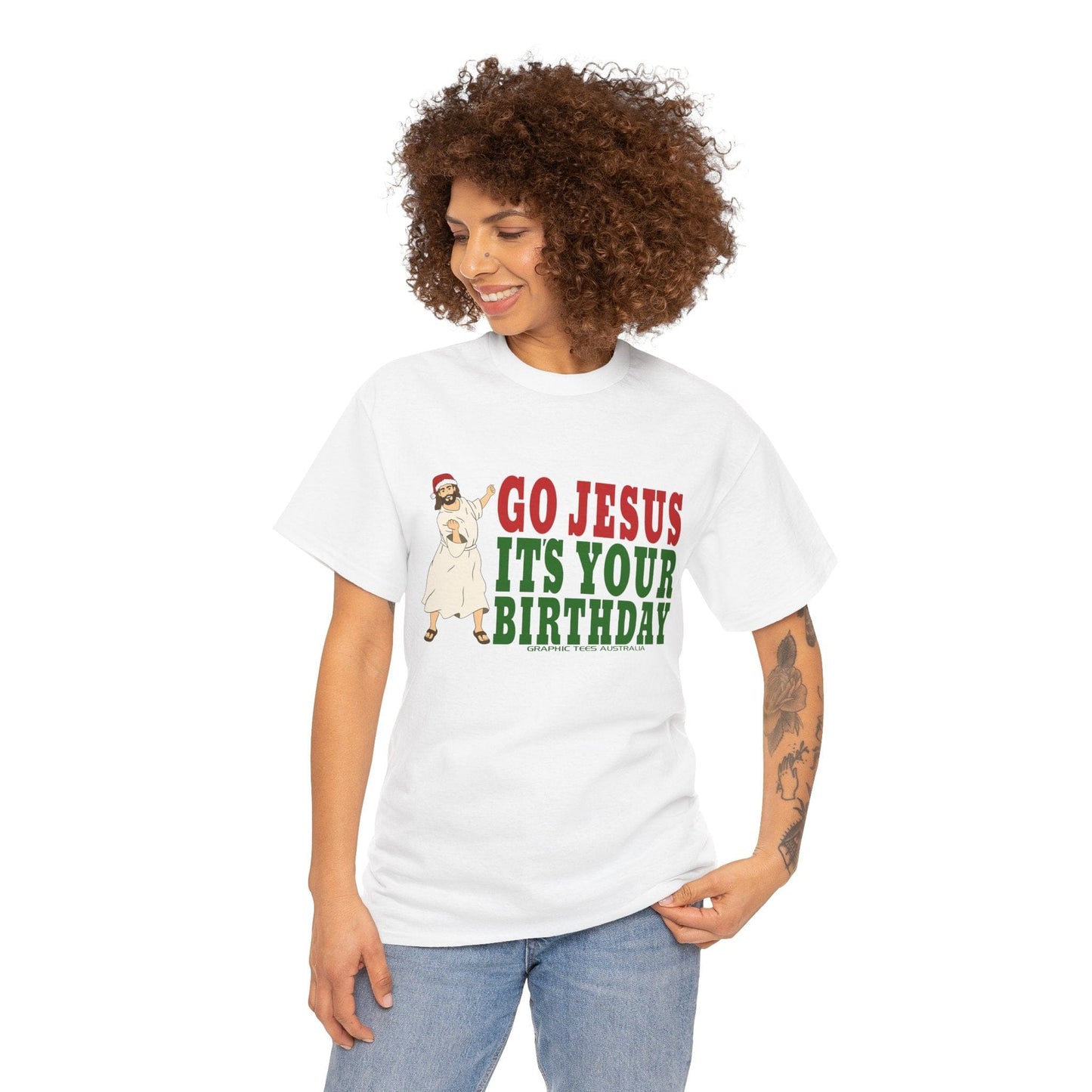 Go Jesus Its Your Birthday Tshirt Printify Graphic T-Shirt Australia -  Cool Graphic T-Shirts Online - 