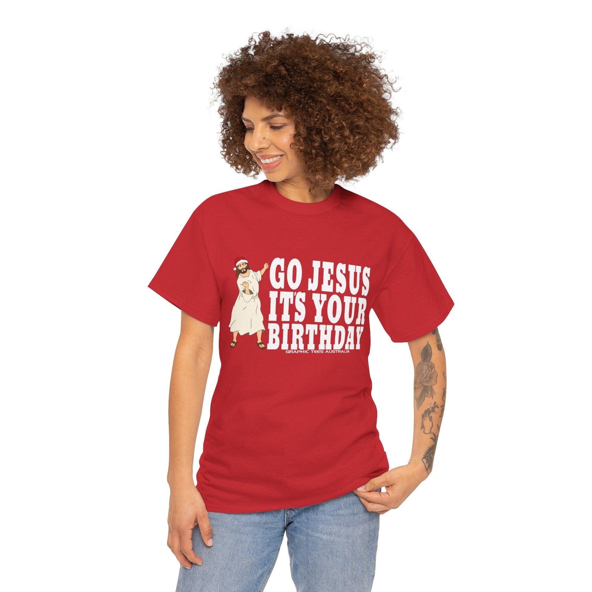 Go Jesus Its Your Birthday Tshirt Printify Graphic T-Shirt Australia -  Cool Graphic T-Shirts Online - 