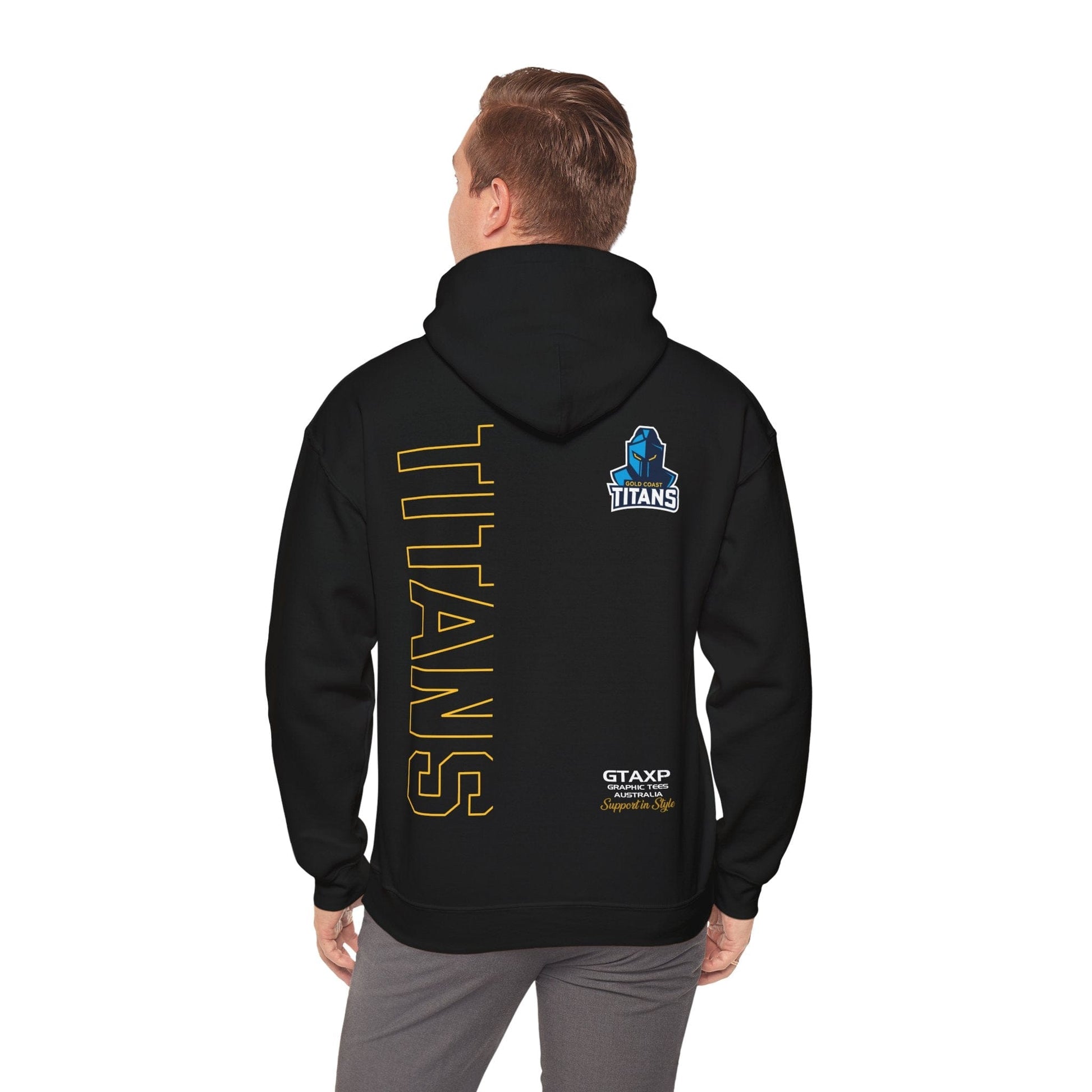 Gold Coast Titans Duo Hoodie Printify Black / S Graphic T-Shirt Australia -  Cool Graphic T-Shirts Online - 