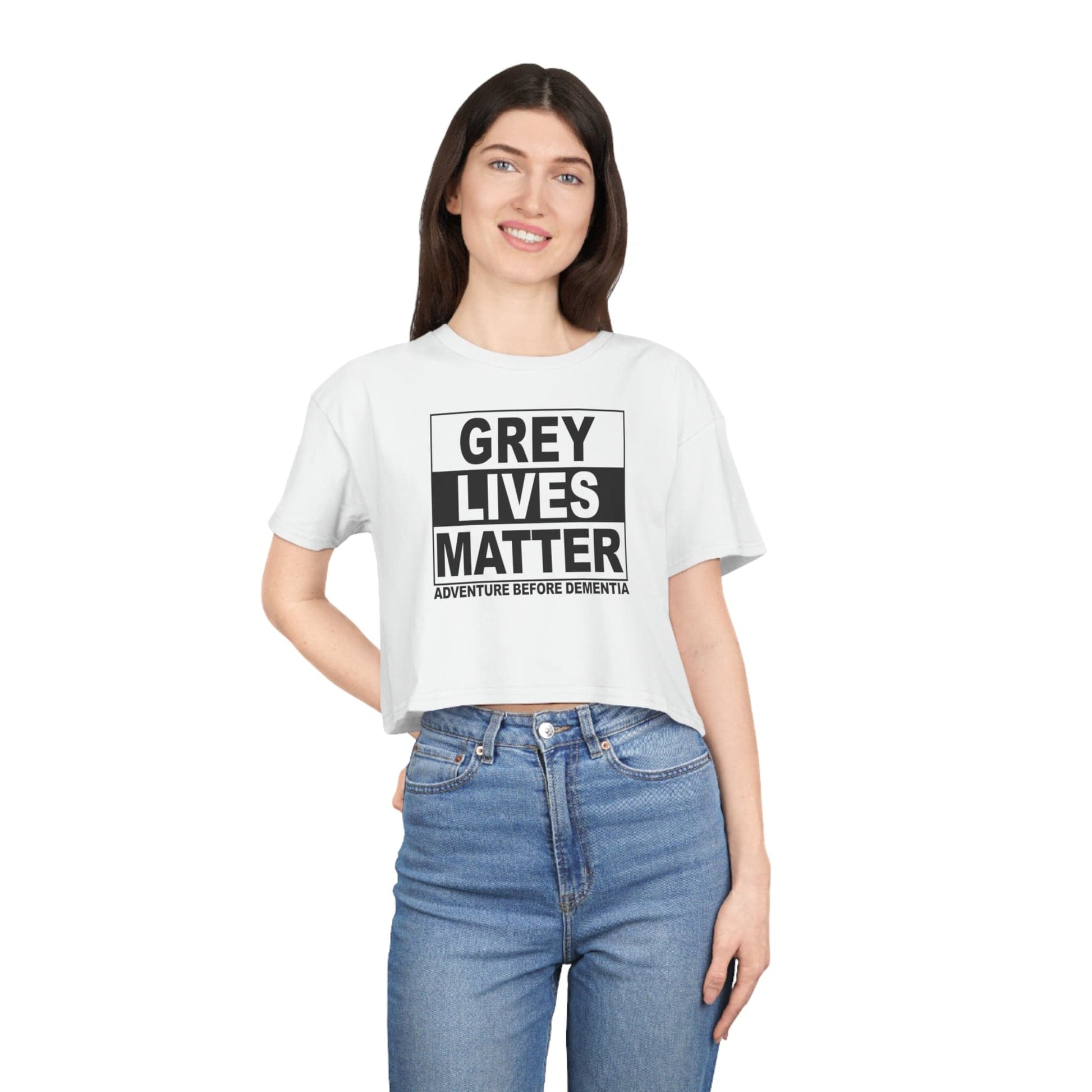 Grey Lives Matter Crop Tee Graphic Tees Australia White / XS Graphic T-Shirt Australia -  Cool Graphic T-Shirts Online - 