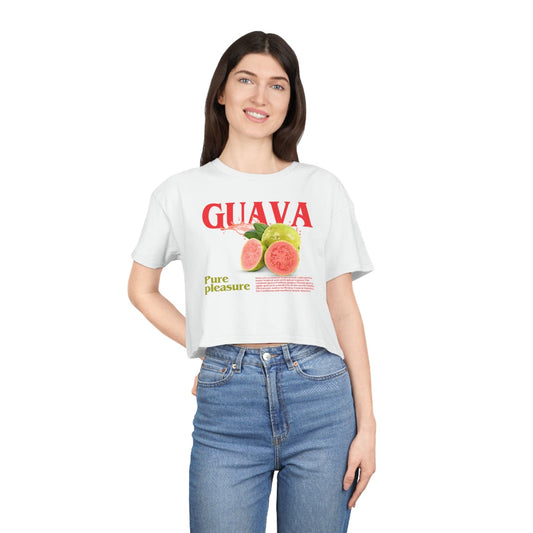 Guava Pure Pleasure Crop Tee Graphic Tees Australia White / XS Graphic T-Shirt Australia -  Cool Graphic T-Shirts Online -  Guava Pure Pleasure Crop Tee | Womens Graphic T-Shirts Au