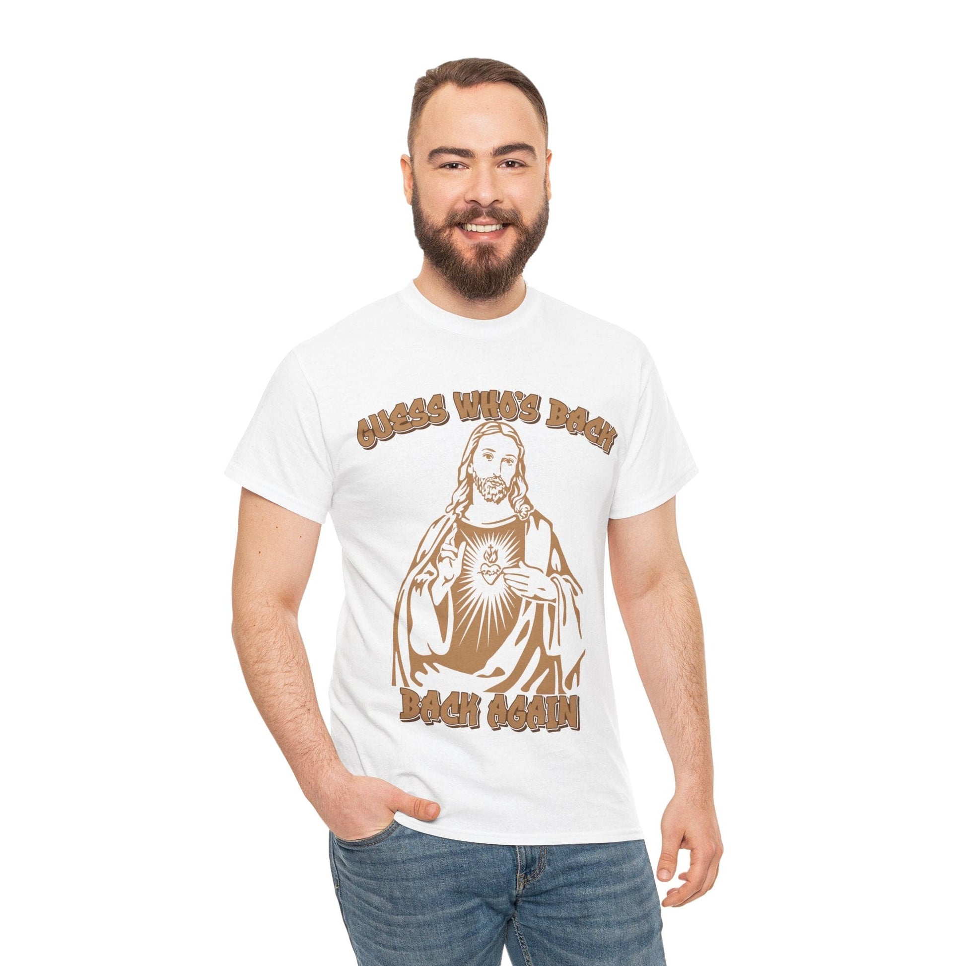 Guess Whos Back Jesus Graphic Tee Graphic Tees Australia White / S Graphic T-Shirt Australia -  Cool Graphic T-Shirts Online -  Guess Whos Back Jesus T-Shirt | Funny T-Shirts Australia