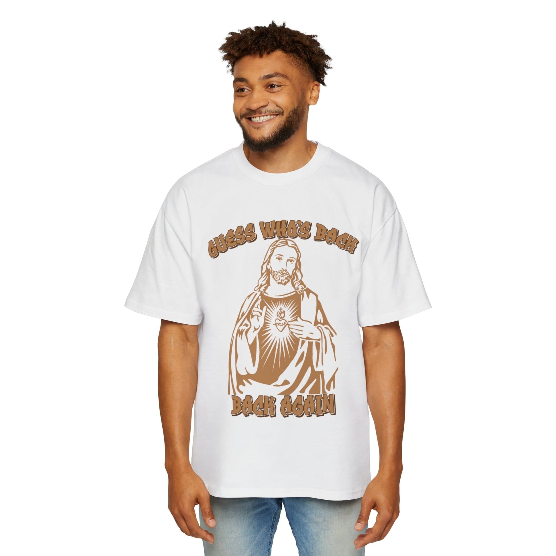 Guess Whos Back Jesus Oversized Tee Graphic Tees Australia White / S Graphic T-Shirt Australia -  Cool Graphic T-Shirts Online - 